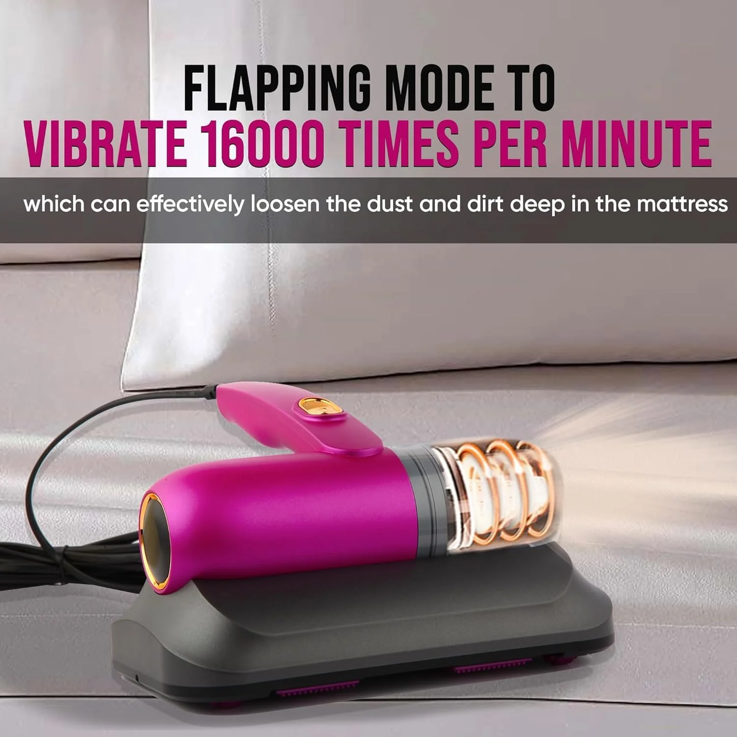 جاروبرقی دستی تشک، مکش 13Kpa، نور فرابنفش، فیلتر HEPA، صورتی