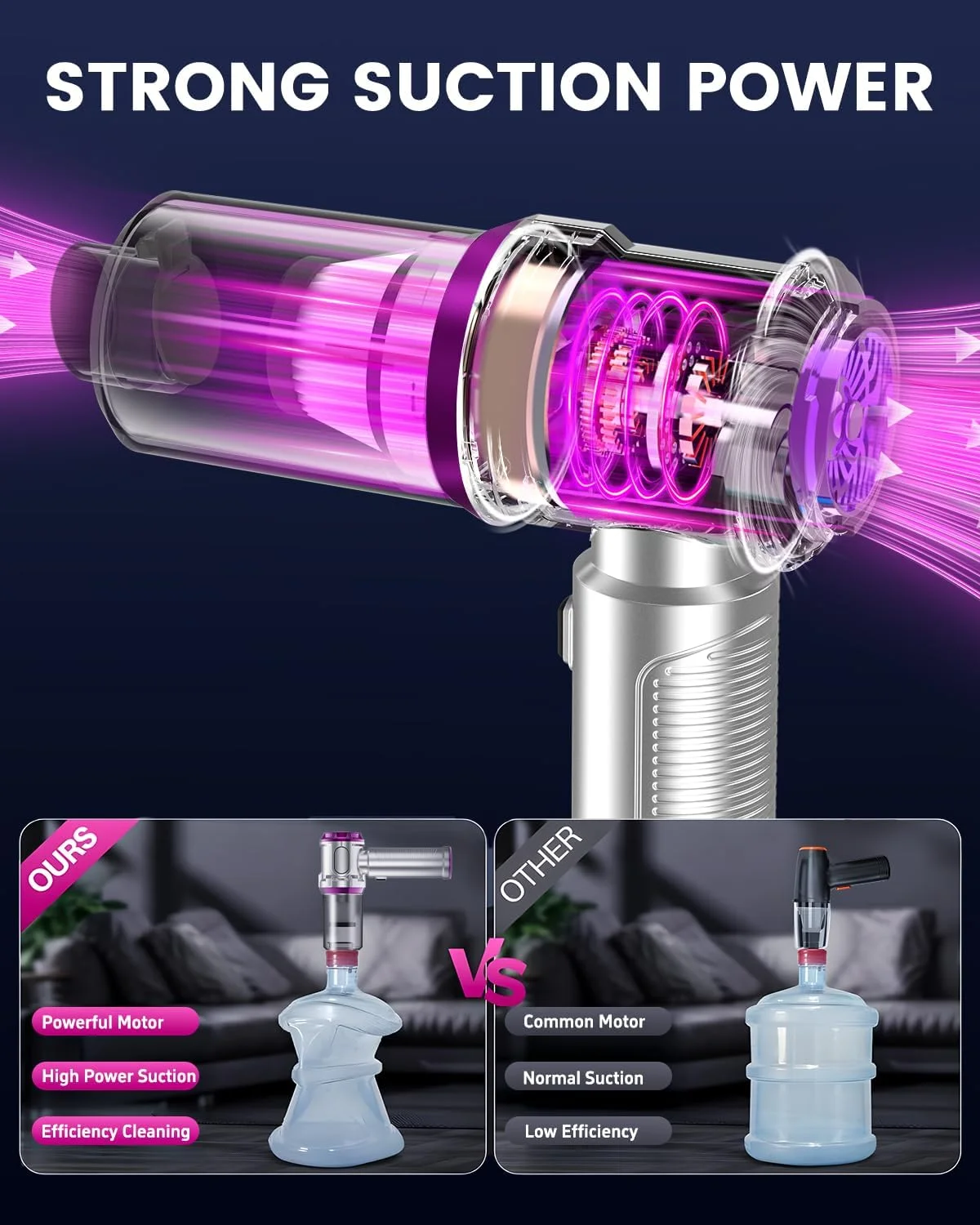 جاروبرقی دستی خودرو صورتی - 15000pa قابل حمل برای موی حیوانات خانگی و گرد و غبار، مینی با باتری، سبک و بدون سیم، کوچک و بی سیم، مناسب برای تمیز کردن خانه/پرده/فرش/کوسن/چادر/مسافرت/سفر کاری