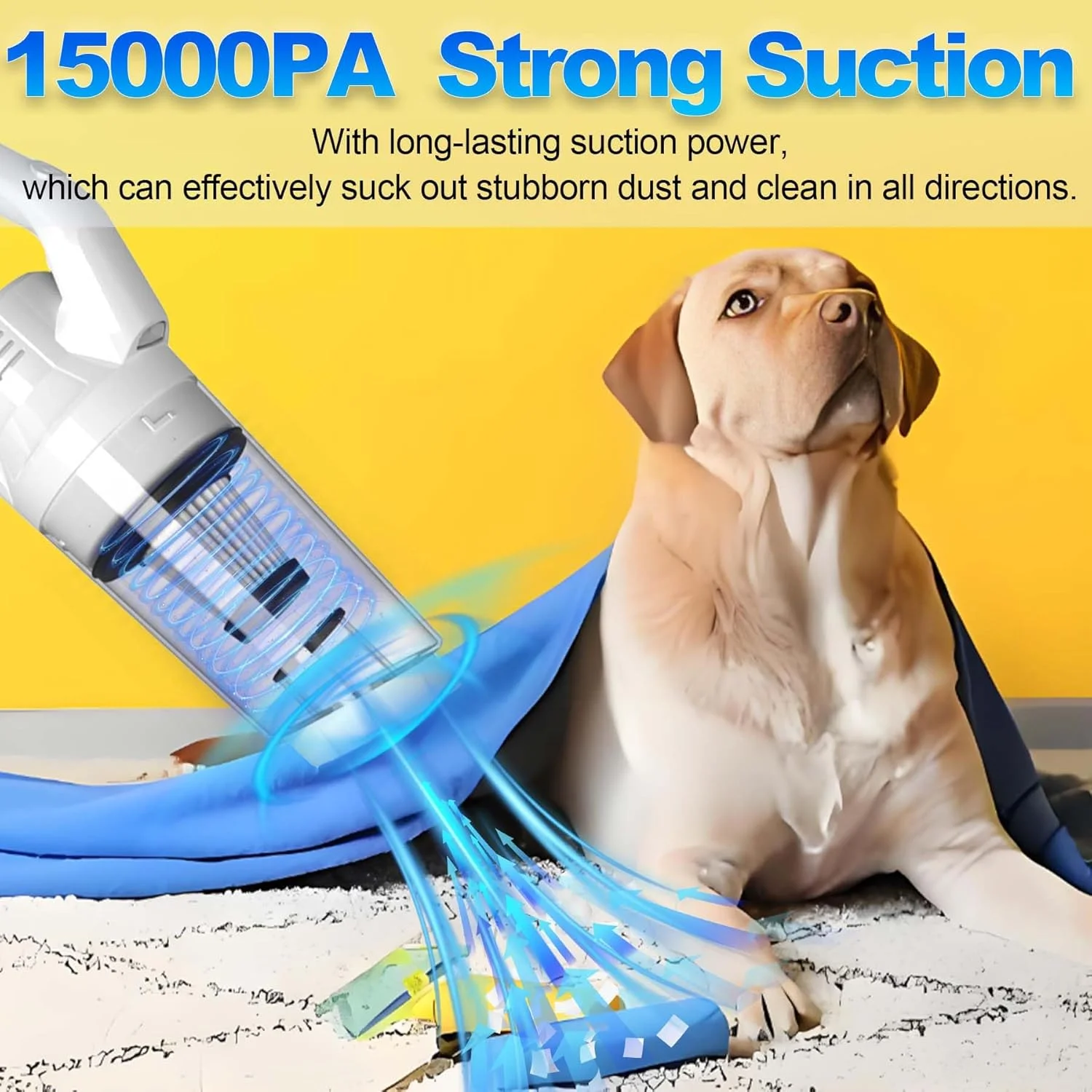 جاروبرقی دستی، جاروبرقی کوچک با مکش قدرتمند 15000Pa، جاروبرقی قابل حمل و سبک وزن با چراغ های LED، جاروبرقی شارژی خودرو برای موی حیوانات خانگی، خودرو، خانه، دفتر (سفید)