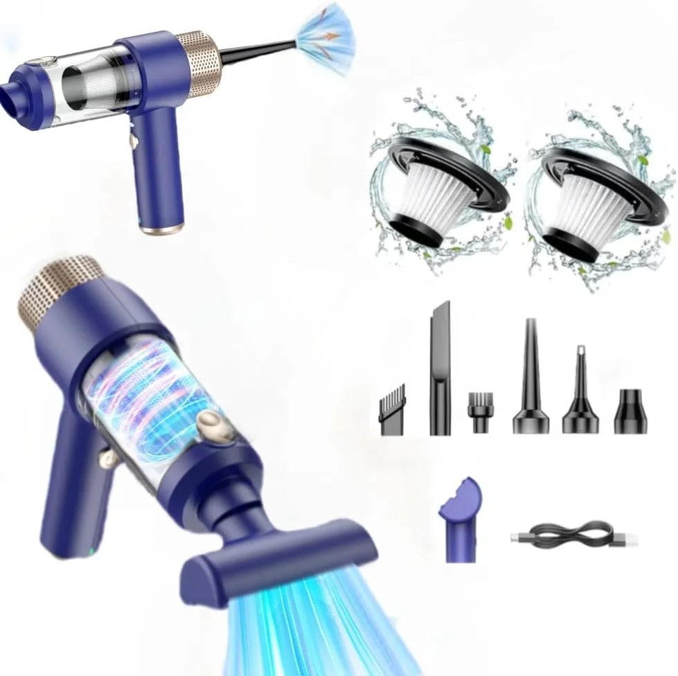 جدیدترین جاروبرقی دستی 4 در 1، جاروبرقی کوچک ارتقا یافته برای ماشین، خانه و موی حیوانات خانگی، دمنده گرد و غبار و جاروبرقی سبک وزن 8500PA، فیلتر HEPA و نور LED، قابل شارژ USB و