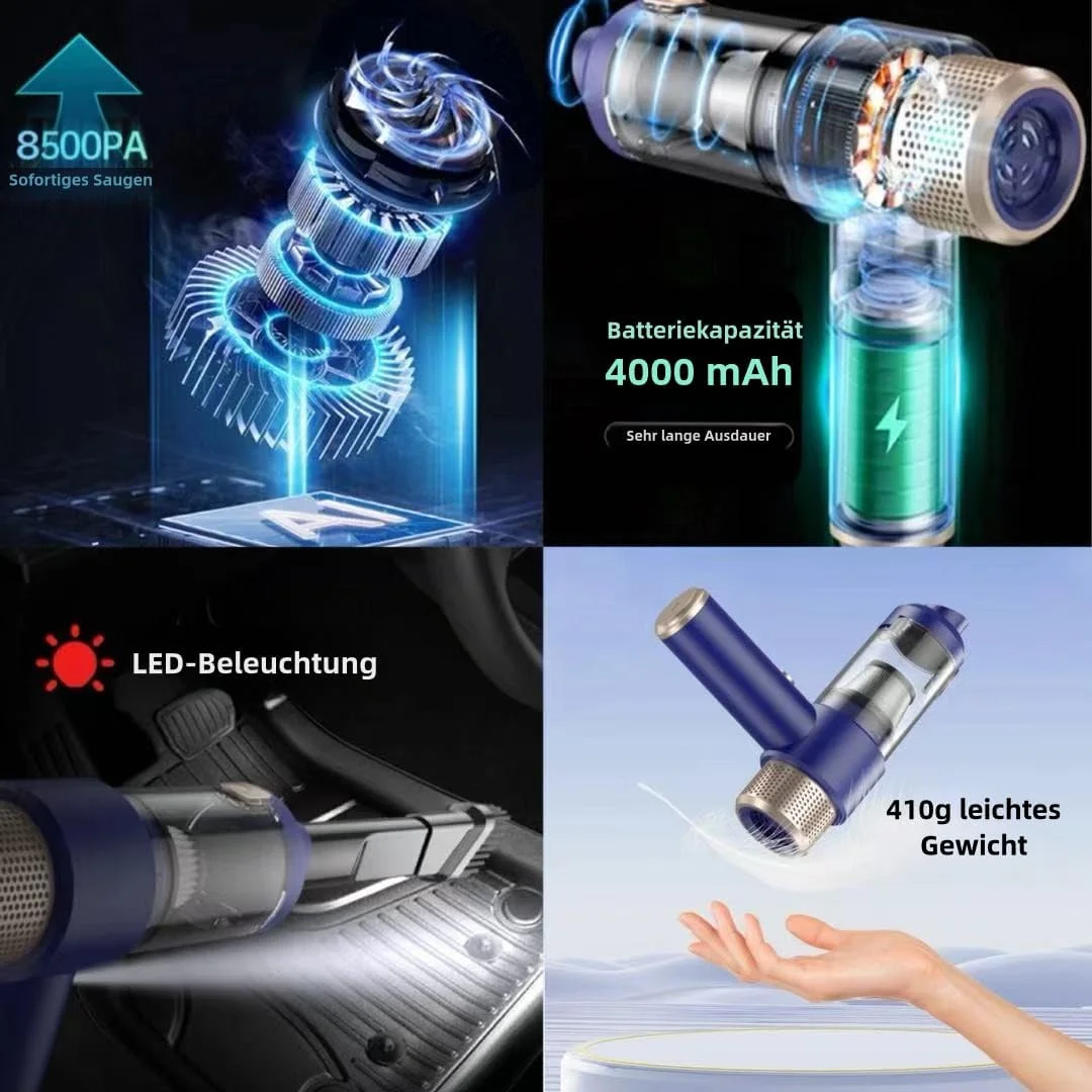جدیدترین جاروبرقی دستی 4 در 1، جاروبرقی کوچک ارتقا یافته برای ماشین، خانه و موی حیوانات خانگی، دمنده گرد و غبار و جاروبرقی سبک وزن 8500PA، فیلتر HEPA و نور LED، قابل شارژ USB و