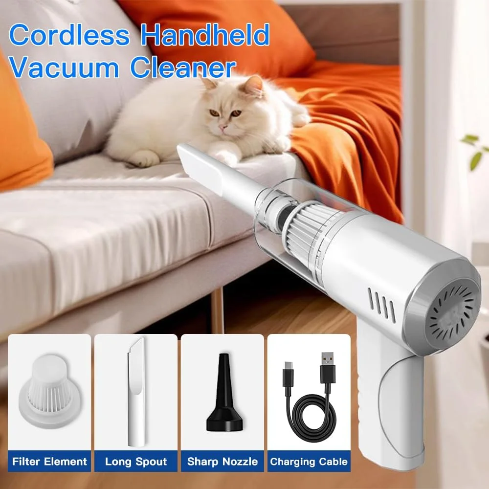 جاروبرقی دستی، جاروبرقی شارژی کوچک و قابل حمل Uoexziyi، جاروبرقی کوچک با دو نازل، جاروبرقی دستی کوچک برای خانه، دفتر و صفحه کلید (سفید)