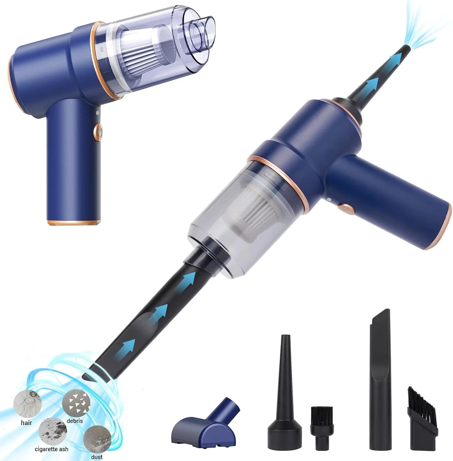 جاروبرقی دستی کوچک خودرو، 9000Pa شارژی و بدون سیم، استفاده خشک و مرطوب با چراغ LED، چند نازل برای خودرو، خانه، دفتر، تمیز کردن موی حیوانات خانگی