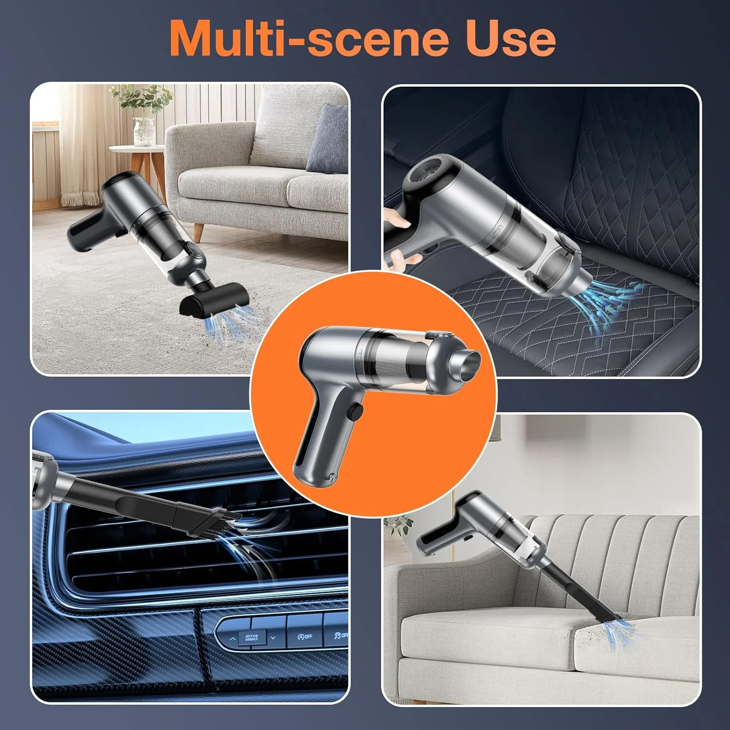 دمنده هوای کوچک دستی/جاروبرقی خودرو، دمنده/جاروبرقی برقی قابل شارژ با موتور براشلس، مکش/دمنده بی سیم پرقدرت 18000pa، جاروبرقی قابل حمل برای کامپیوتر، نقره ای