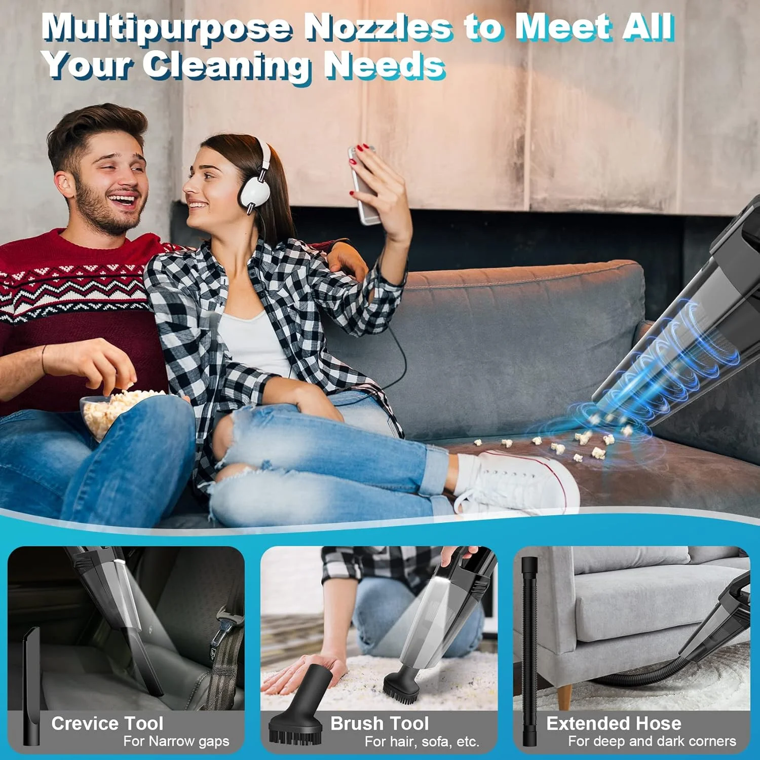 جاروبرقی دستی بی سیم با کیف نگهداری برای خودرو، خانه و دفتر کار، مشکی