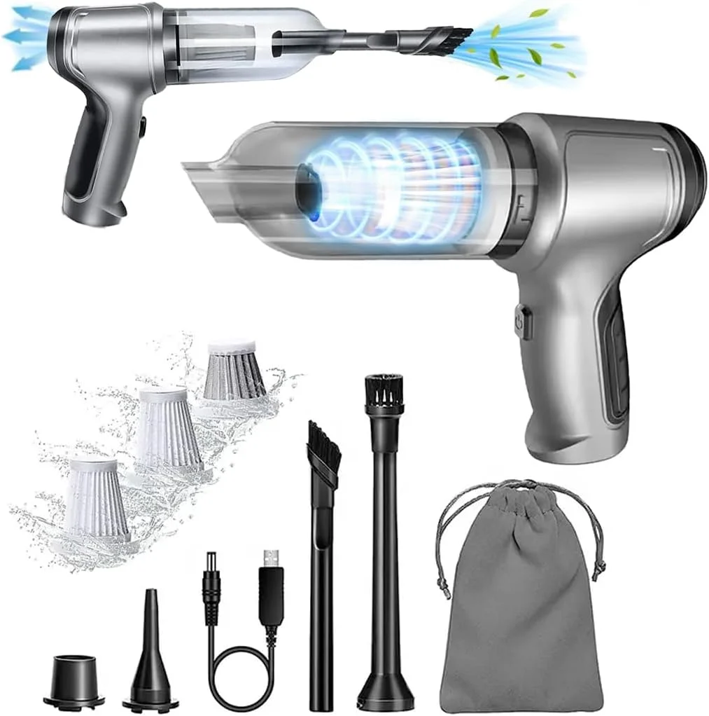 جاروبرقی دستی خودرو - جاروبرقی کوچک بی‌سیم 3 در 1 چند منظوره موتور بدون جاروبک 19000PA با USB-C، جاروبرقی دستی قابل حمل برای تمیز کردن کیبورد، فضای باز و خانه