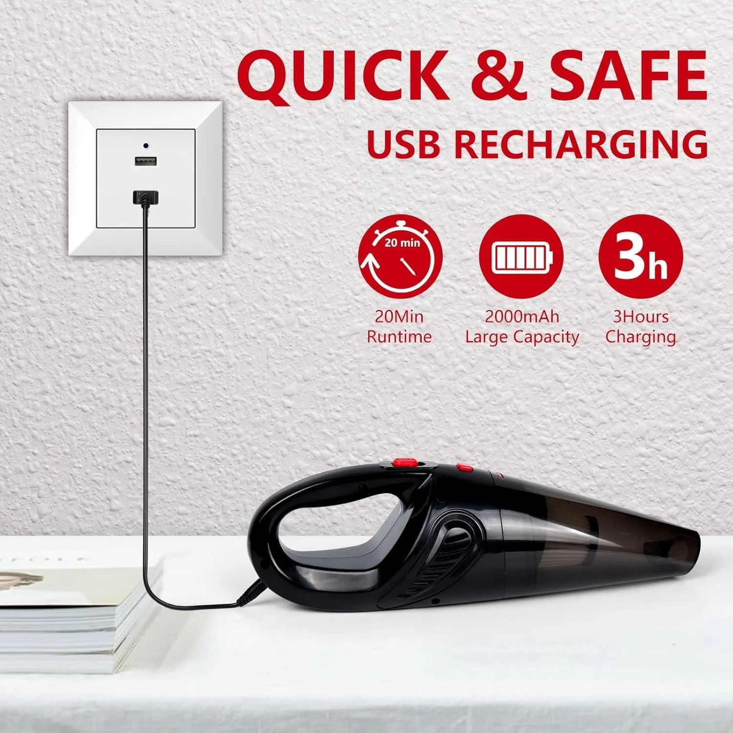 جاروبرقی دستی برای تخت، فرش و مبل - جاروبرقی سیمی با مکش عمیق با سیم 3.5 متری، سبک و ارگونومیک، ابزار تمیز کننده خانگی با قدرت بالا