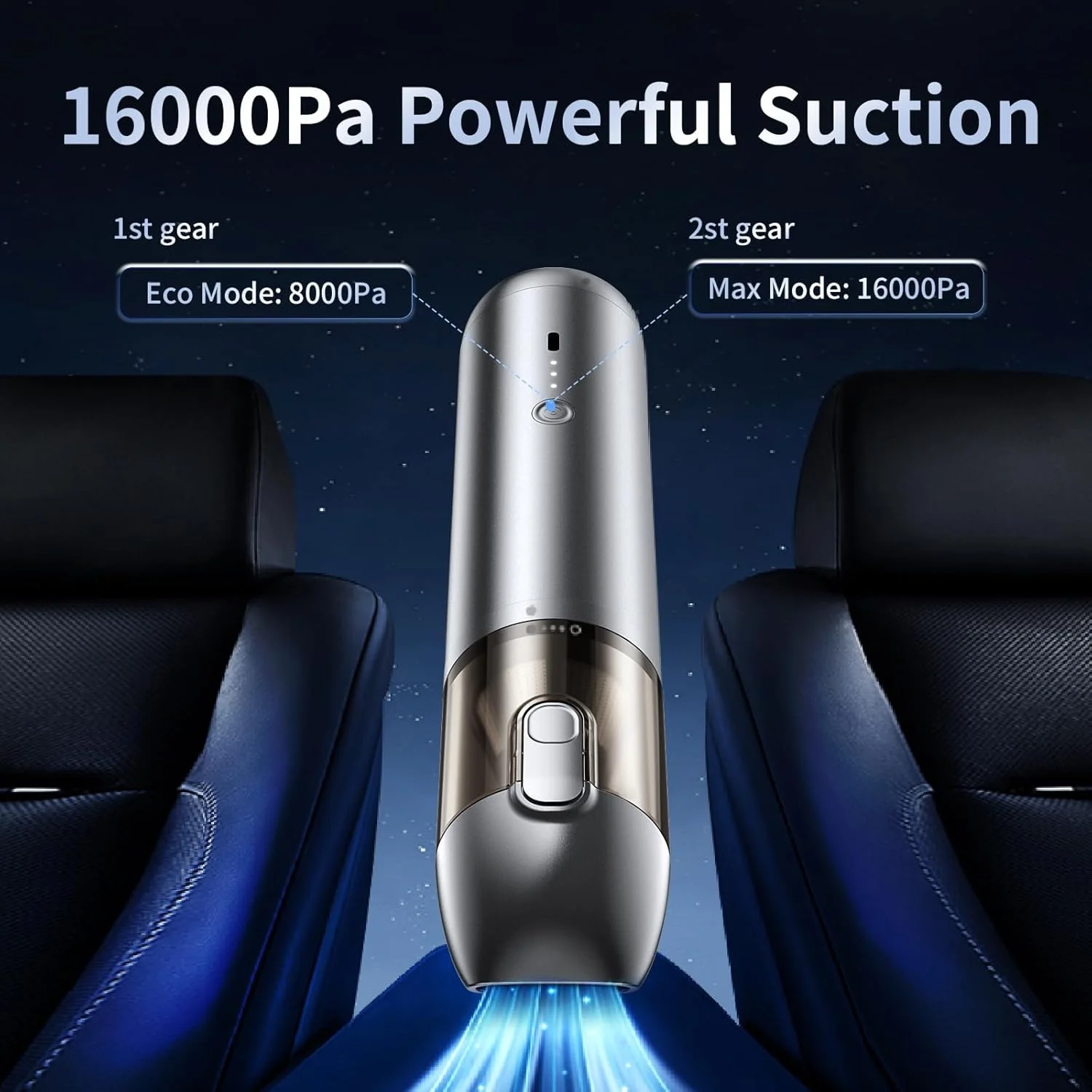 جاروبرقی دستی بی سیم HIRIKEYI، جاروبرقی قابل حمل خودرو با موتور براشلس و مکش قوی 16000Pa، جاروبرقی کوچک 4 در 1 قابل شارژ، جاروبرقی دستی فلزی برای خودرو، خانه، دفتر و حیوانات خانگی، خاکستری