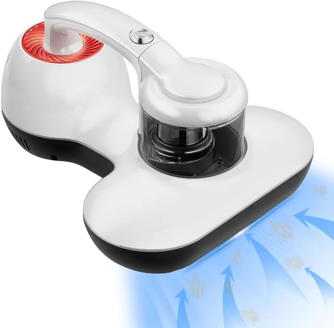 جاروبرقی تشک Hersven، جاروبرقی تخت خواب UV با قدرت 12KPa، جاروبرقی دستی ارتقا یافته برای تمیز کردن موثر تخت، بالش، مبل های پارچه ای، فرش ها و سایر سطوح پارچه ای