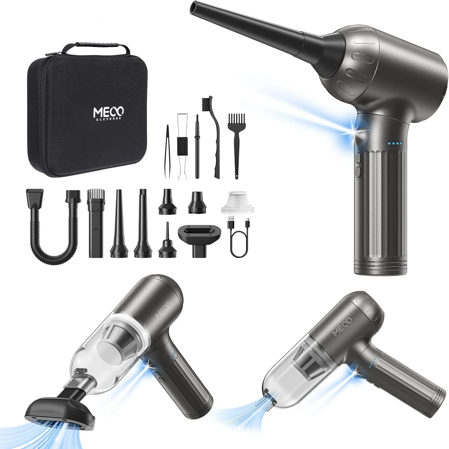 جاروبرقی دستی، جاروبرقی دستی 3 در 1 با قدرت 18000Pa، جاروبرقی قدرتمند 3 سرعته بی سیم خودرو، جاروبرقی کوچک قابل شارژ برای تمیز کردن موی حیوانات خانگی، خودرو و منزل، خاکستری