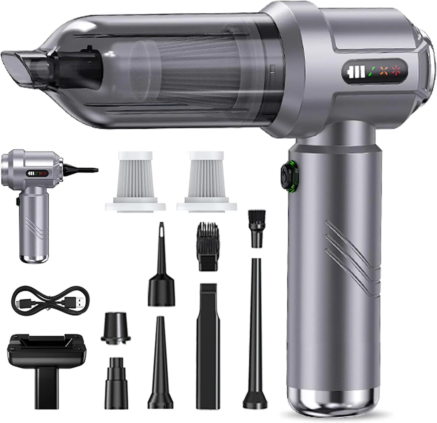 جاروبرقی دستی، جاروبرقی دستی 3 در 1 با قدرت 25000 پاسکال، بدون سیم با نشانگر باتری، جاروبرقی قدرتمند 3 سرعته برای خودرو، جاروبرقی کوچک قابل شارژ برای خودرو، خانه و تمیز کردن موی حیوانات خانگی