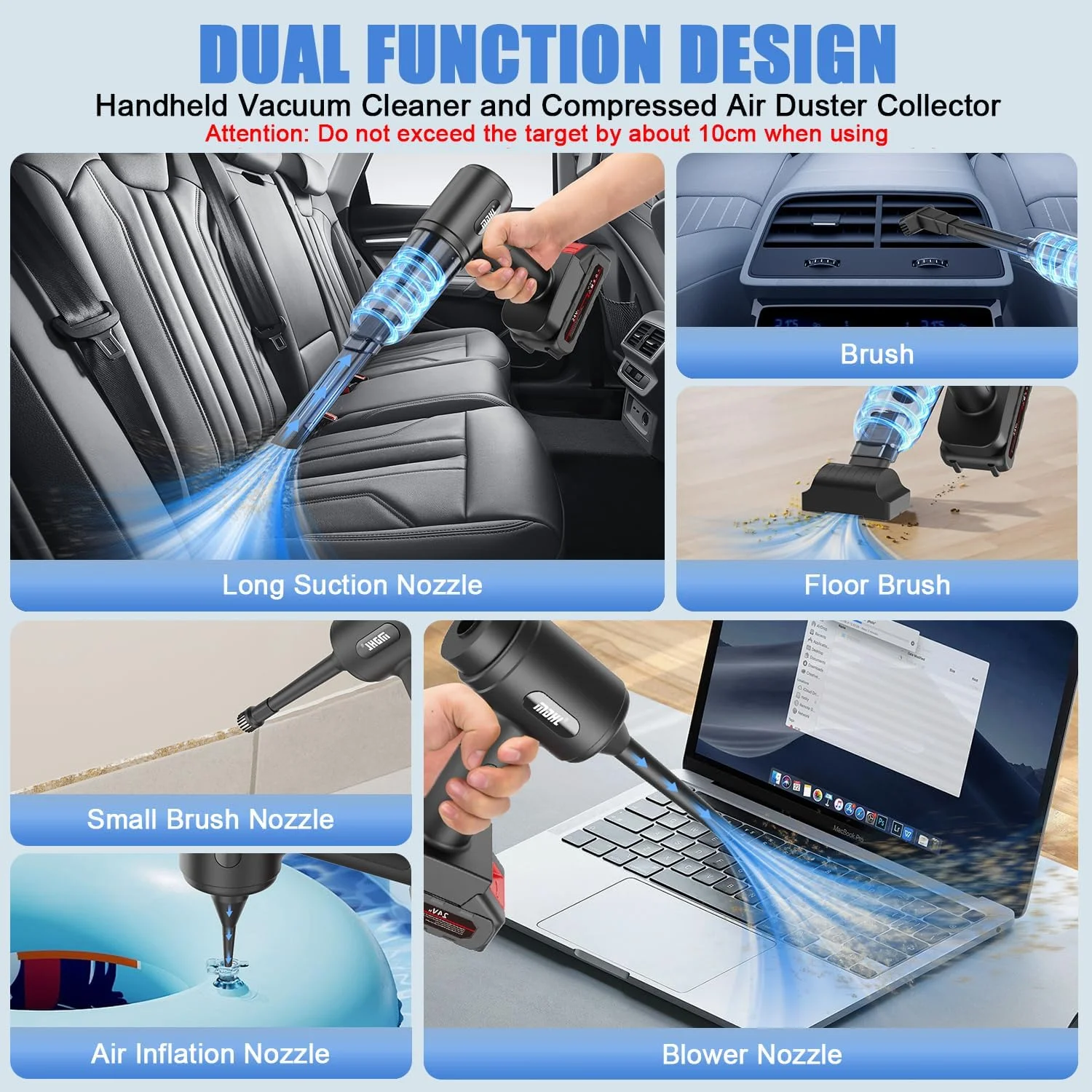 جاروبرقی دستی بی سیم با 2 باتری، جاروبرقی قابل حمل خودرو و گردگیر هوا، جاروبرقی دستی سبک وزن قابل شارژ، جاروبرقی کوچک 24 ولت / 60 وات برای خودرو، خانه، دفتر، حیوانات خانگی