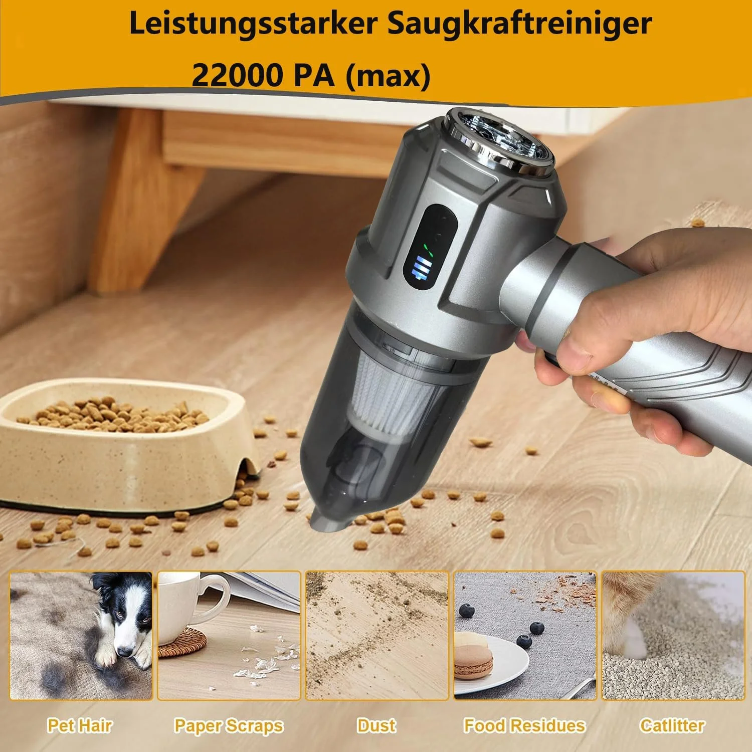 جاروبرقی دستی، جاروبرقی دستی 3 در 1 با قدرت 25000 پاسکال، بدون سیم با نشانگر باتری، جاروبرقی قدرتمند 3 سرعته برای خودرو، جاروبرقی کوچک قابل شارژ برای خودرو، خانه و تمیز کردن موی حیوانات خانگی