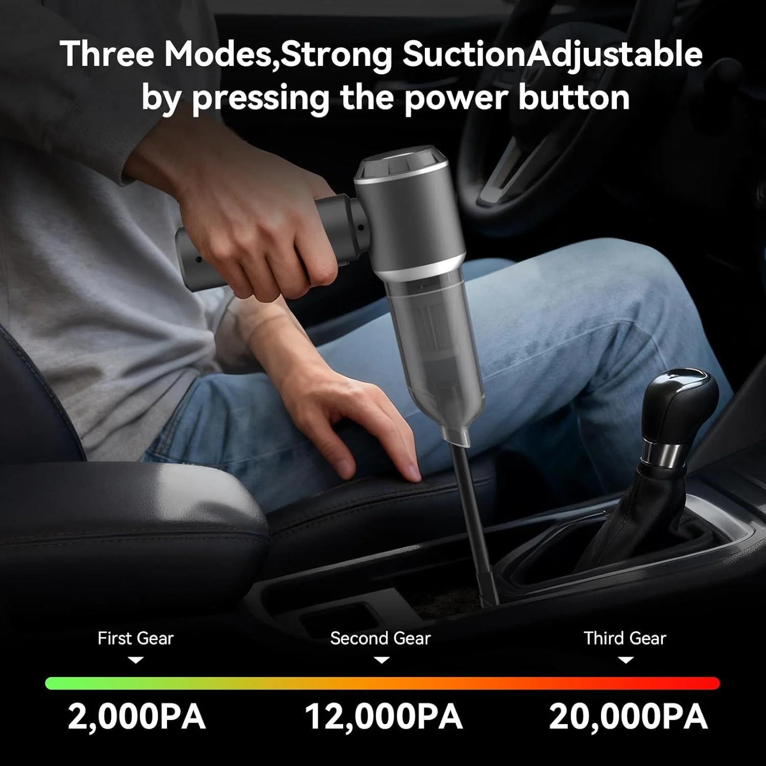 جاروبرقی کوچک خودرو، 4 در 1 با قدرت بالا 20000PA، جاروبرقی قابل حمل شارژی با موتور براشلس، جاروبرقی دستی کوچک و دمنده هوا و پمپ برای خودرو، خانه، دفتر - خاکستری