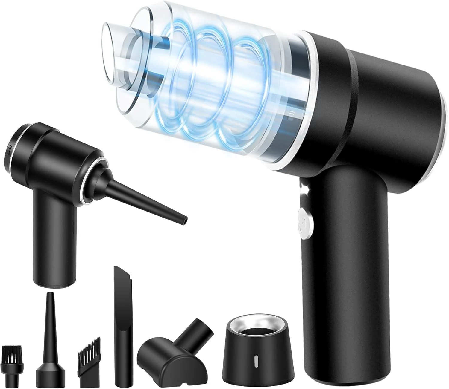 جاروبرقی دستی کوچک Honlibey با قدرت بالا 120 وات، جاروبرقی بی سیم خودرو، 2 در 1 و گردگیر هوا، با چراغ LED و نازل های چندگانه برای خودرو، کامپیوتر، کیبورد، چرخ خیاطی