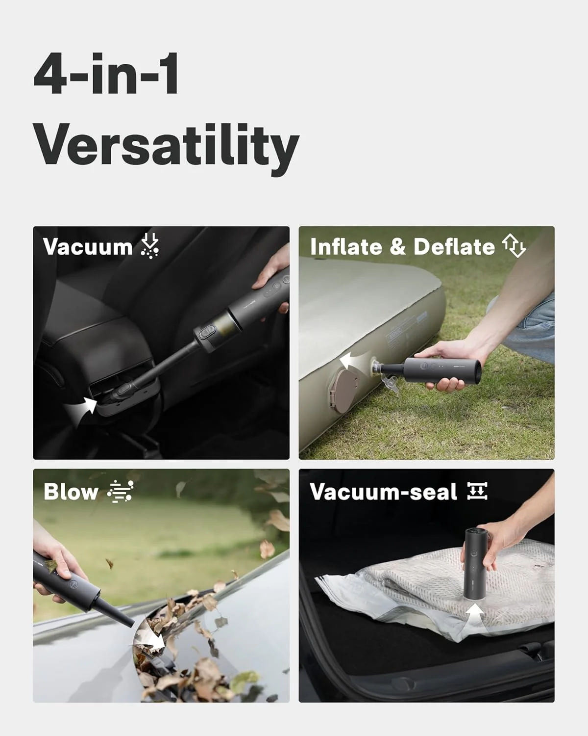 جاروبرقی خودرو HOTO، جاروبرقی شارژی و دمنده هوا 20000Pa، جاروبرقی دستی قابل حمل 6 در 1، دارای 5 نازل برای خودرو، خانه، دفتر