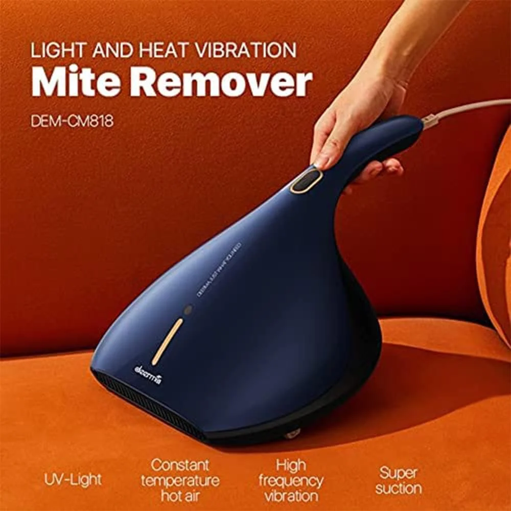 جاروبرقی گرد و غبار ایندر مدل CM818 با قدرت 13Kpa، سبک، دستی، دارای کنترلر استریلیزاسیون UV، از بین برنده کنه برای تخت و مبل (آبی)