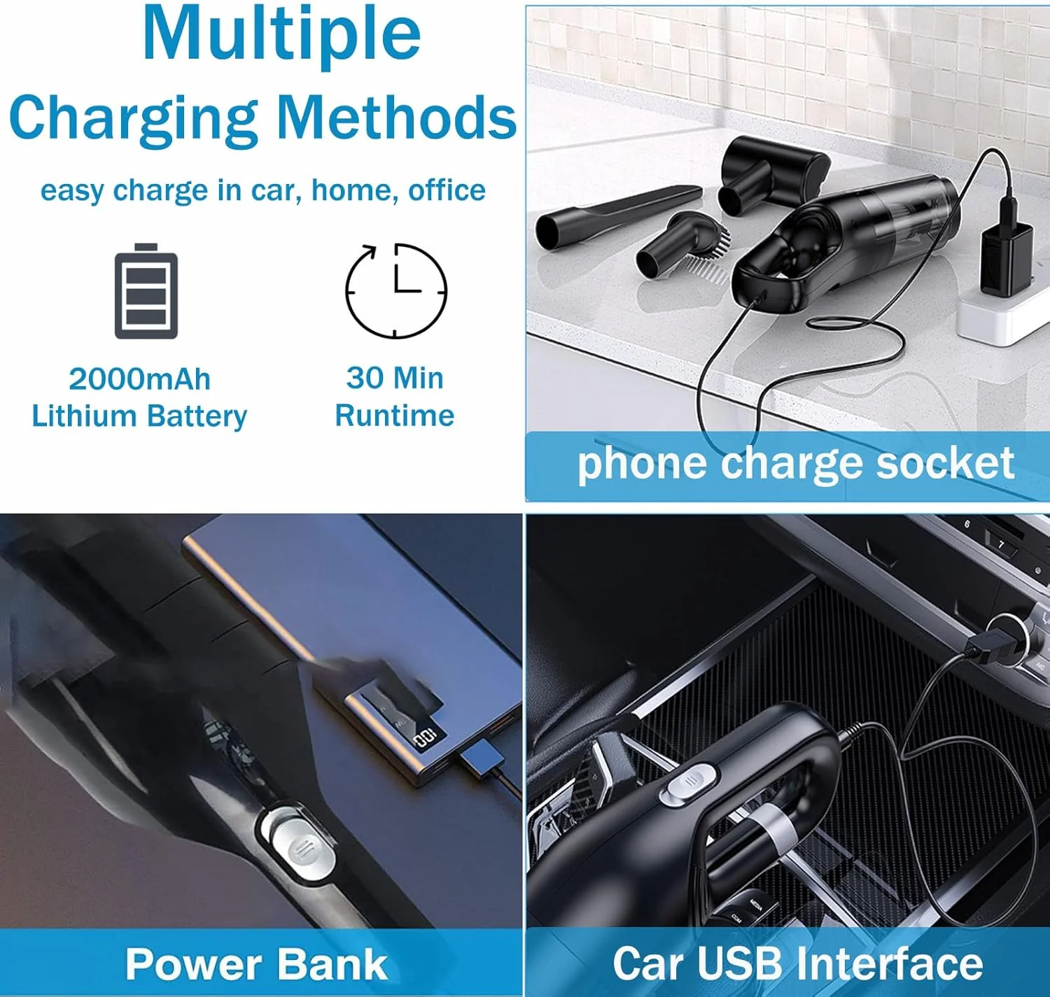 جاروبرقی دستی بی سیم iFCOW، جاروبرقی قابل حمل با قدرت مکش قوی 10000 پاسکال 120 وات، مناسب برای تمیز کردن ماشین، خانه و کیبورد