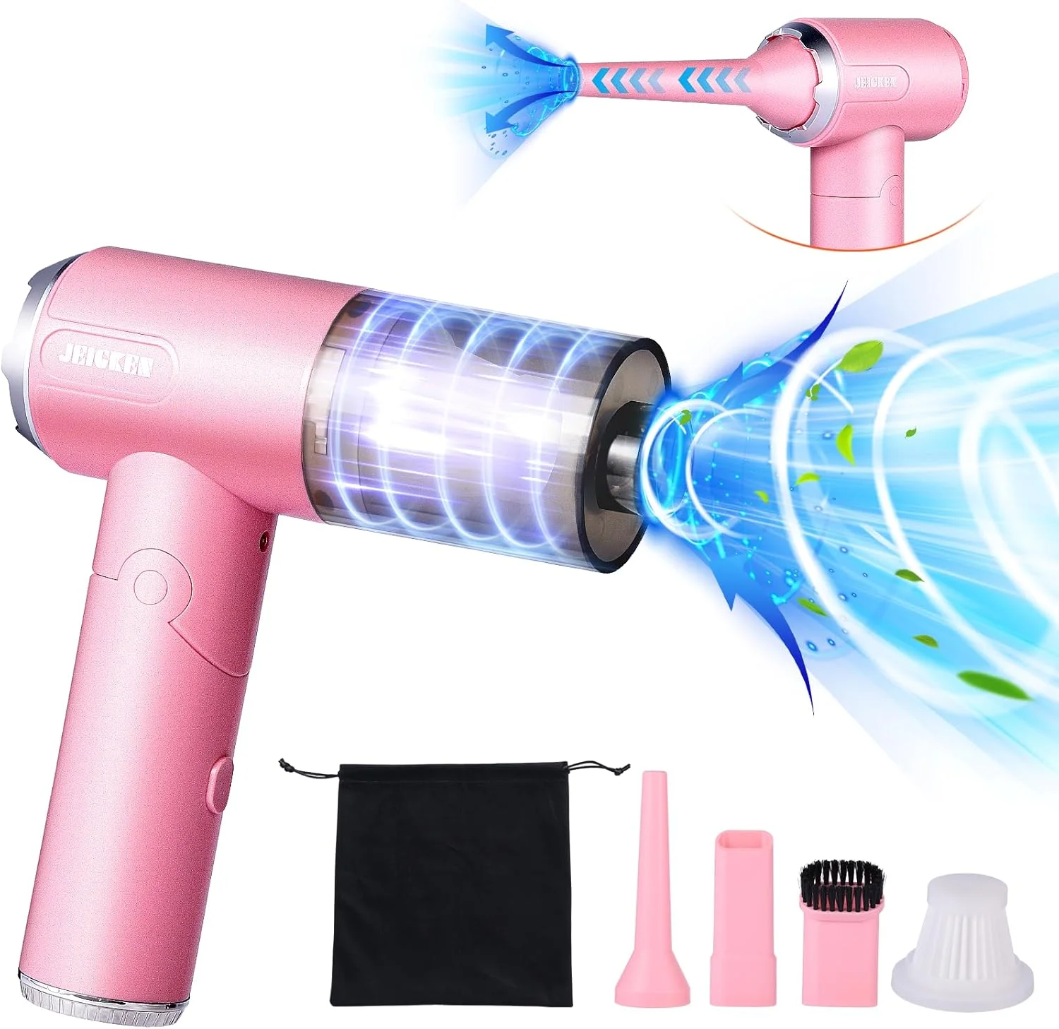 جاروبرقی شارژی JEIGKEN، جاروبرقی دستی شارژی با چراغ LED، جاروبرقی کوچک قابل حمل بی سیم با مکش قوی، جاروبرقی صورتی برای دفتر و خانه