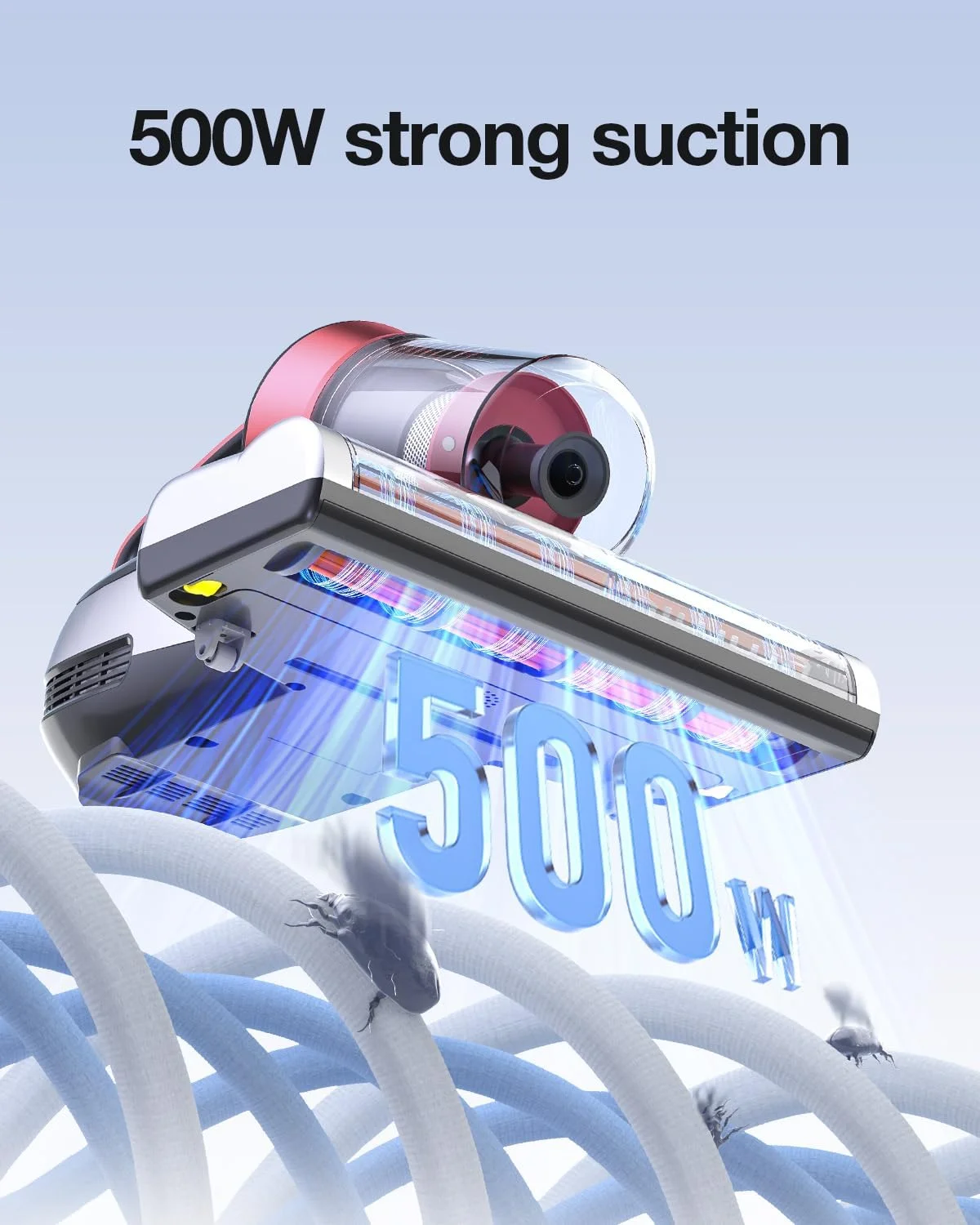 جاروبرقی تشک جیمی، جاروبرقی تخت خواب با نور UV-C و فراصوت، مکش 15Kpa و قدرت 500 وات، جاروبرقی دستی قدرتمند برای گرد و غبار و موی حیوانات خانگی با HEPA (BX5 Pro، سیمی)