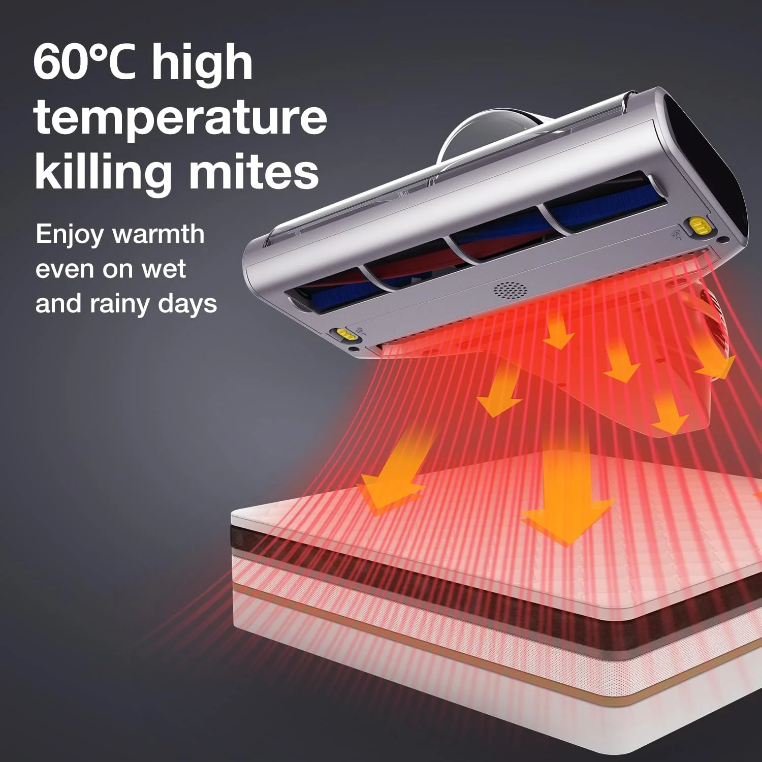 جاروبرقی رختخواب جیمی مدل BX7 Pro با موتور قدرتمند 700 وات، دارای نور UV-C، سنسور تشخیص کنه، عملکرد فراصوت، قدرت مکش 16 کیلو پاسکال، جاروبرقی دستی برای تشک، مبل، تخت، خاکستری