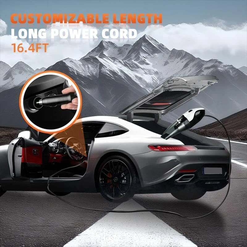 جاروبرقی دستی شارژی خودرو کالی جوی، مینی دمنده هوای قابل حمل 4 در 1 با چراغ LED برای خودرو، خانه، آشپزخانه و فرش (سیاه و سفید)