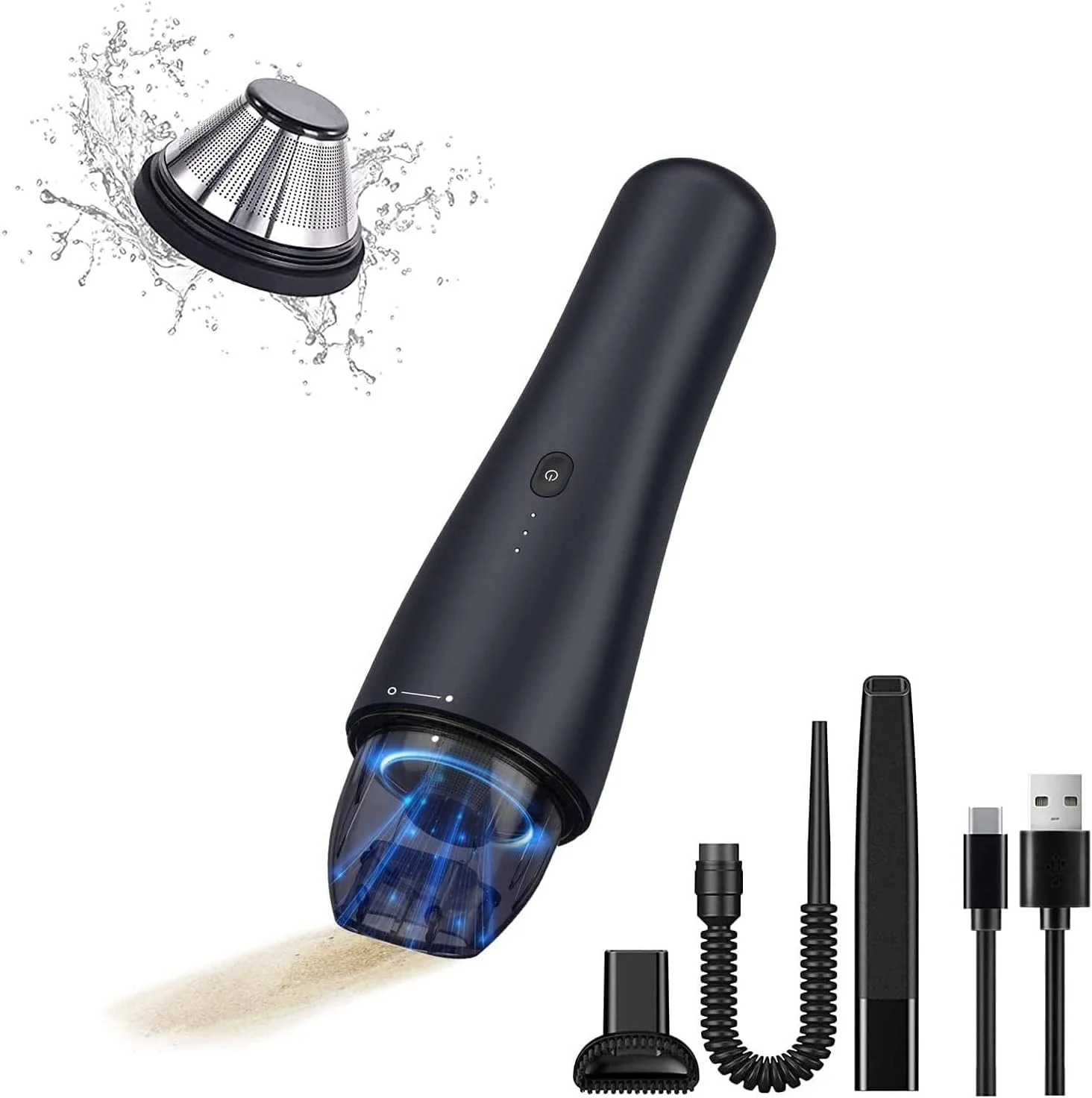 جاروبرقی دستی بی سیم KASTWAVE، جاروبرقی کوچک با دمنده هوا، جاروبرقی کوچک قابل حمل و شارژی برای خانه و ماشین (مشکی)