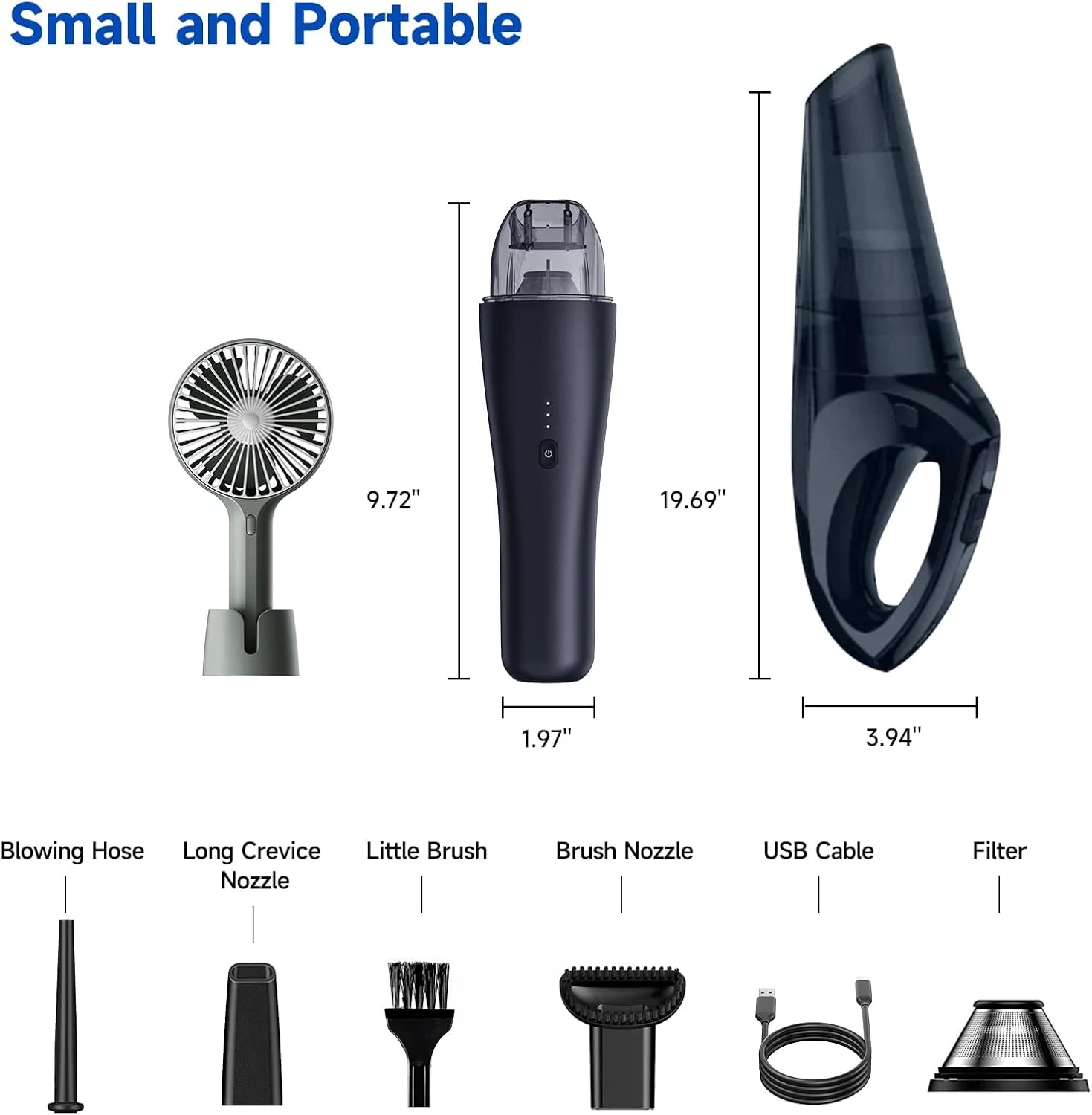 جاروبرقی دستی بی سیم KASTWAVE، جاروبرقی کوچک با دمنده هوا، جاروبرقی کوچک قابل حمل و شارژی برای خانه و ماشین (مشکی)