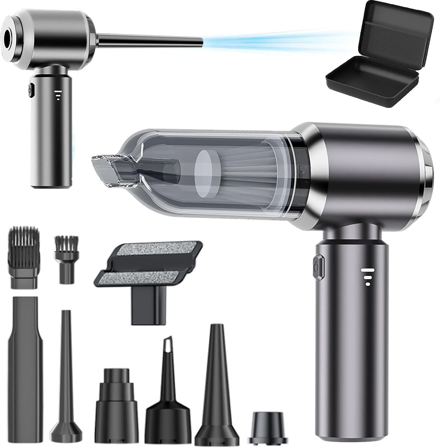 جاروبرقی شارژی قابل حمل خودرو LBOYLOVE® با قدرت بالا 16000Pa - جاروبرقی کوچک و بدون سیم دستی و دمنده هوا، موتور براشلس، 3 سرعت، باتری 6000 میلی آمپر ساعتی برای خانه، دفتر، کمپینگ