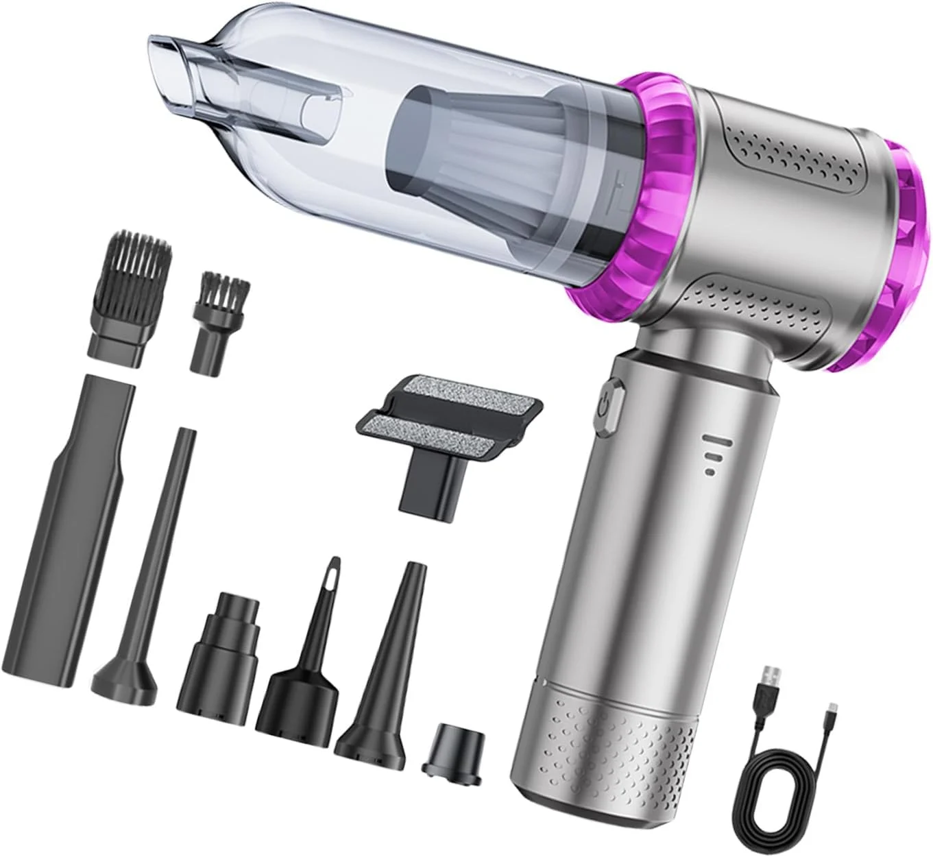 جاروبرقی دستی سبک وزن با مکش قوی 80000 دور در دقیقه برای تمیز کردن فضای داخلی خودرو، 35 دقیقه کارکرد با شارژ Type C و کاهش صدا