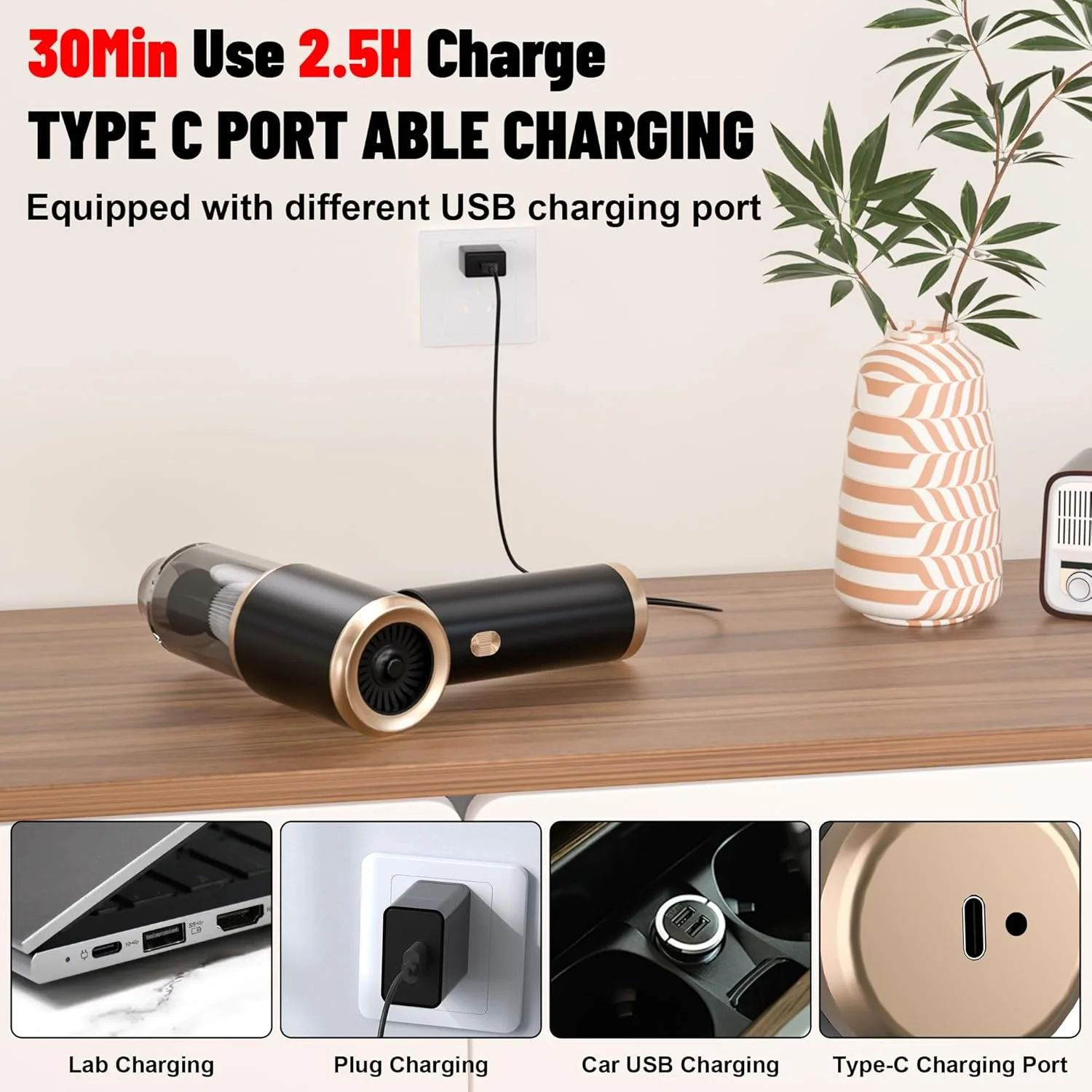 جاروبرقی دستی خودرو LAZYROSY، قابل حمل و بی سیم، 20000PA قدرت بالا، جاروبرقی 4 در 1، گردگیر هوا و دمنده هوا با موتور براشلس 4000 میلی آمپر ساعتی و نازل های چندگانه برای خودرو، خانه، دفتر، کمپینگ، حیوانات خانگی