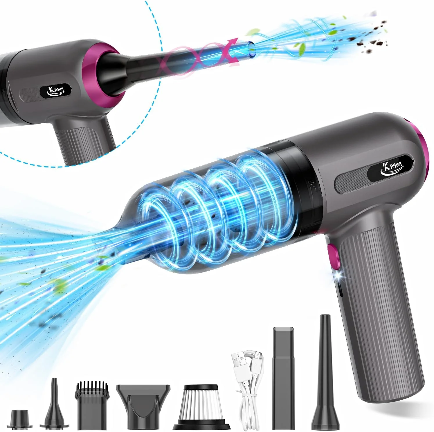 جاروبرقی دستی خودرو KMM، جاروبرقی 4 در 1، 16000Pa، جاروبرقی هوای پرقدرت 120 واتی با 3 سرعت قابل تنظیم به همراه چراغ LED و نازل های متعدد برای خودرو، خانه، دفتر