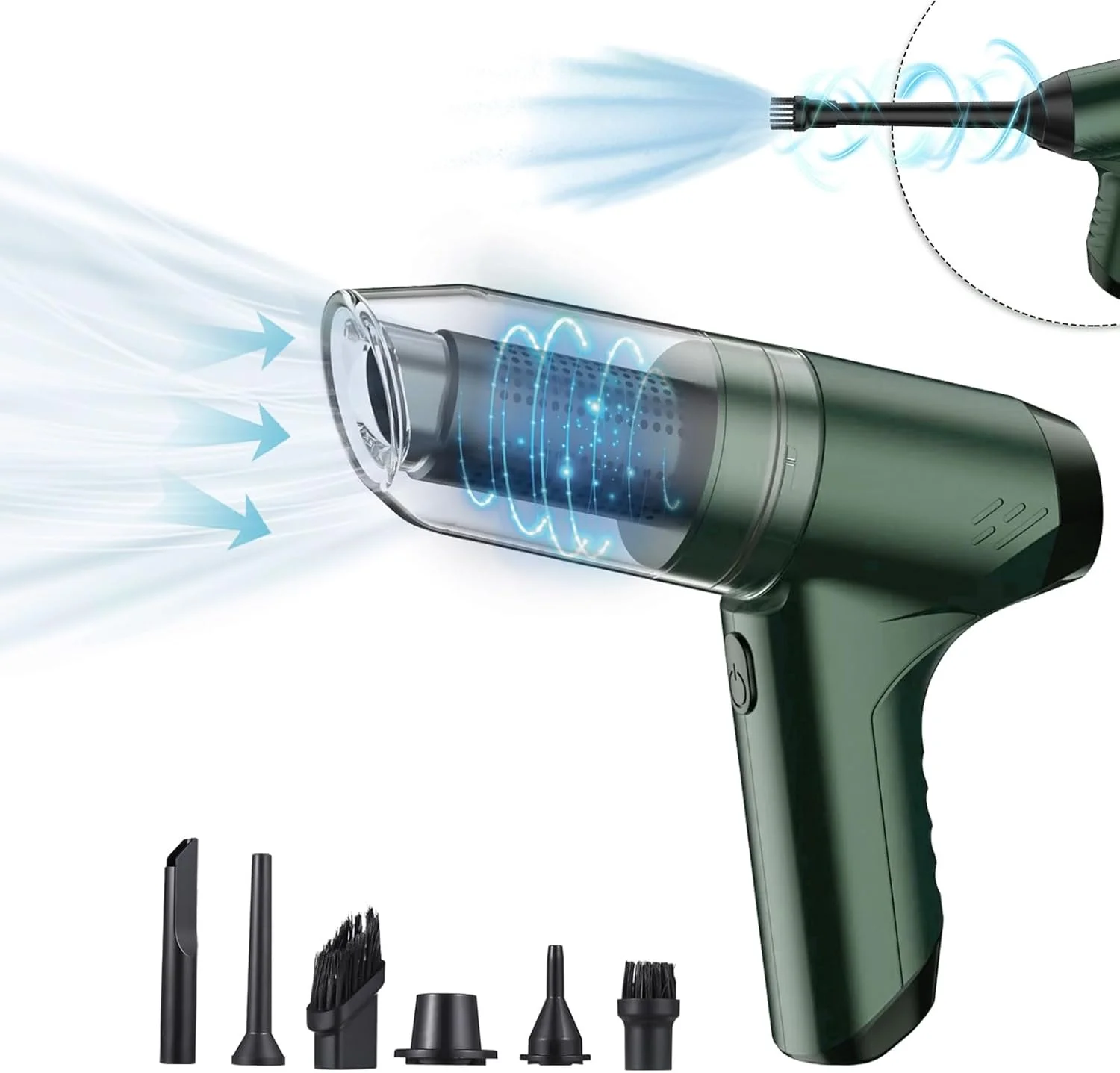 جاروبرقی دستی بی‌سیم Luqeeg، مکش قدرتمند 19000Pa 3 در 1 با دمنده و پمپ دستی، موتور براشلس 120 واتی پرقدرت، تمیز کننده قابل حمل مرطوب و خشک (سبز)