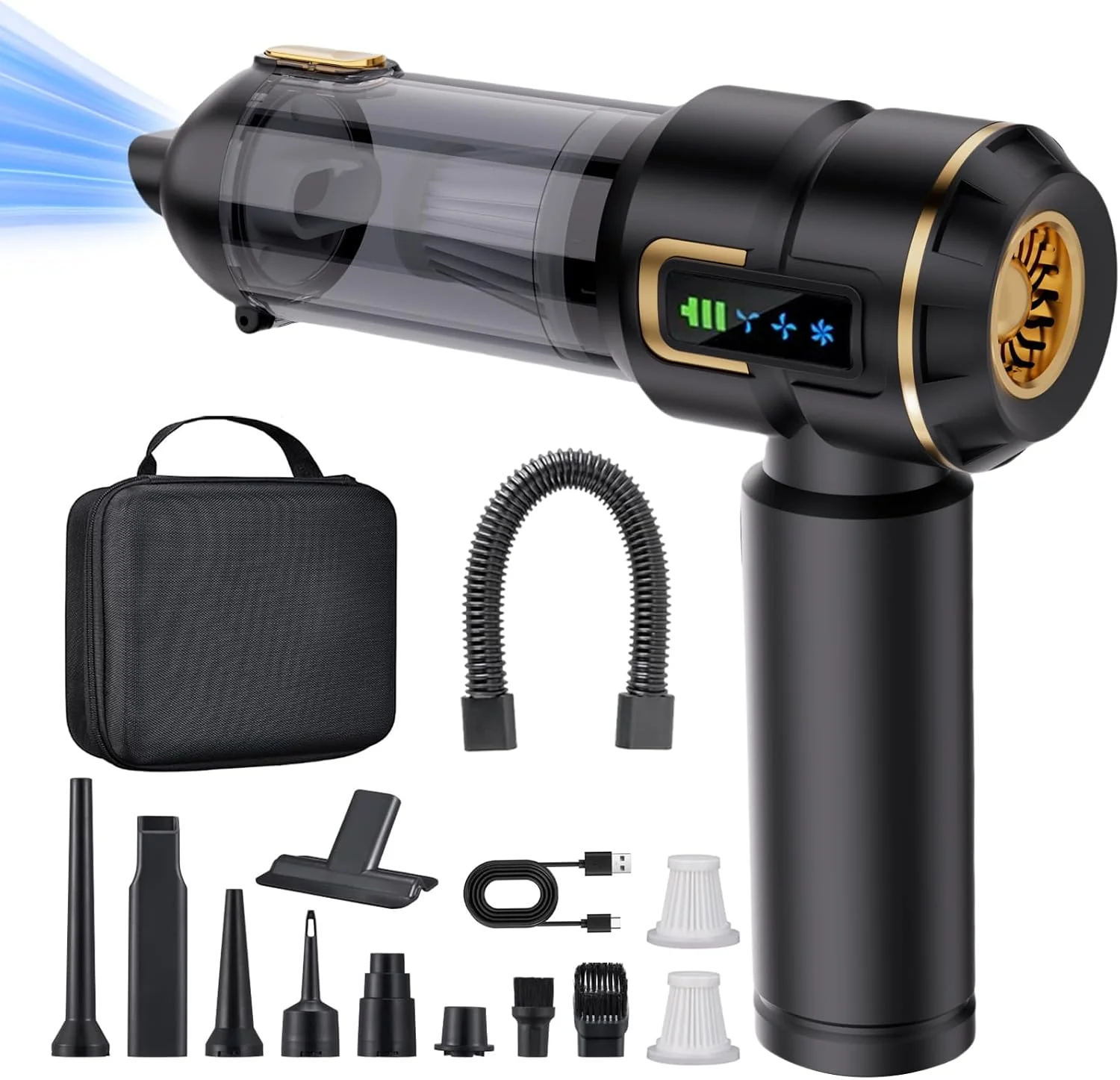 جاروبرقی خودرویی بی سیم Lyiazsoy، جاروبرقی کوچک با قدرت بالای 22000PA، جاروبرقی دستی شارژی، مناسب موی حیوانات خانگی، منزل، اداره، آشپزخانه (طلایی مشکی)