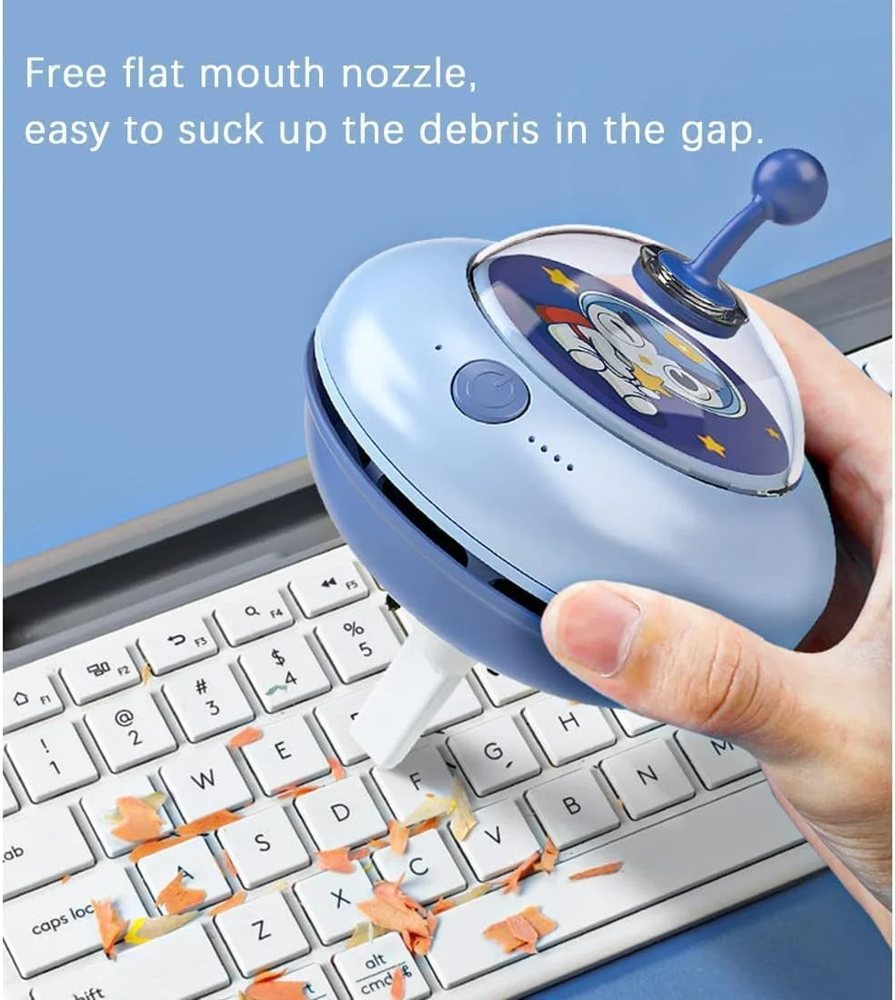جاروبرقی رومیزی کوچک MAKINGTEC، جاروبرقی قابل حمل و جداشدنی با شارژ USB، تمیز کردن بدون زاویه مرده، مناسب برای گرد و غبار/خرده ریز/صفحه کلید کامپیوتر (آبی)