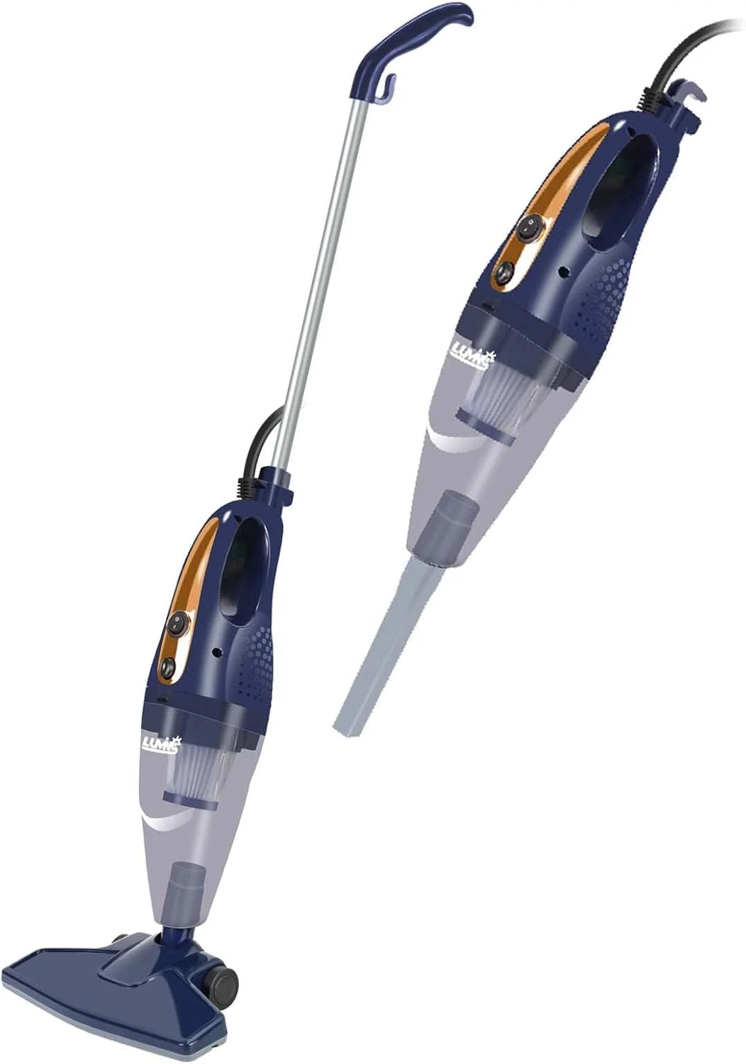 جاروبرقی قدرتمند LUMINS | جاروبرقی قابل تنظیم با مکش قوی | دستی و عصایی، جداشدنی، سیم 5 متری، سبک وزن، ظرفیت 0.5 لیتری، سیستم فیلتراسیون مرکزی - ایده آل برای ماشین، خانه، آشپزخانه و مو
