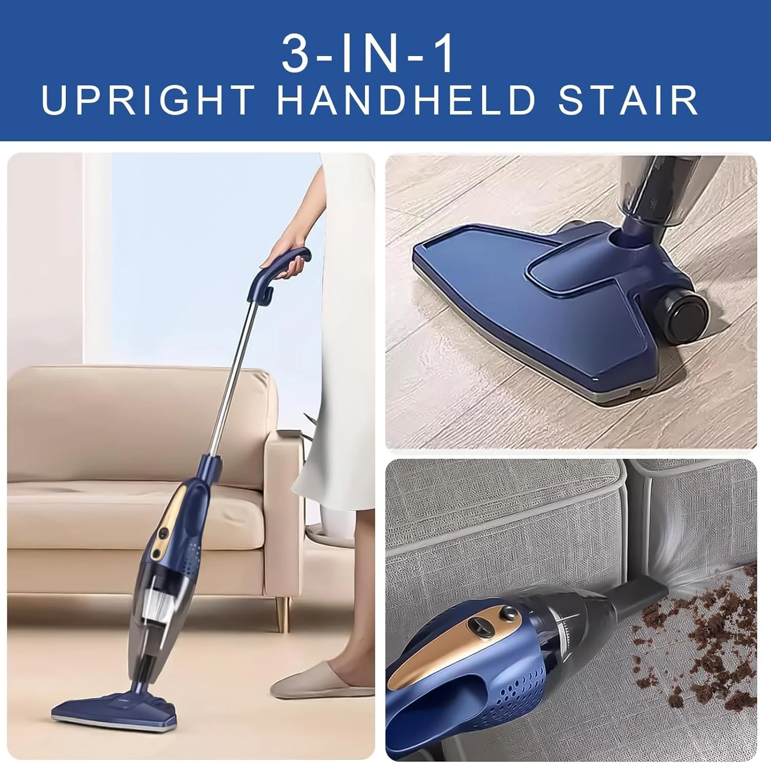 جاروبرقی قدرتمند LUMINS | جاروبرقی قابل تنظیم با مکش قوی | دستی و عصایی، جداشدنی، سیم 5 متری، سبک وزن، ظرفیت 0.5 لیتری، سیستم فیلتراسیون مرکزی - ایده آل برای ماشین، خانه، آشپزخانه و مو