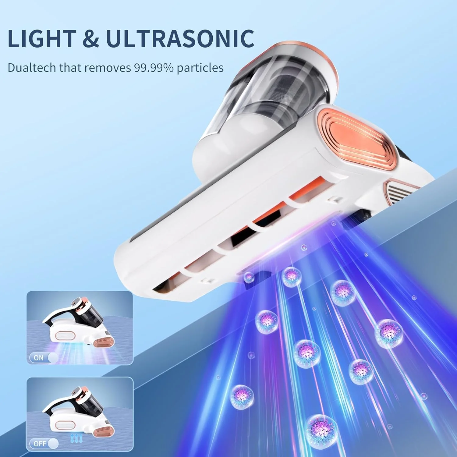 جاروبرقی تشک با نور فرابنفش UV-C، جاروبرقی قابل حمل تشک با فناوری گرمایش بالا و برس رولی، ارتقاء یافته با دو محفظه گرد و غبار و دهانه مکش پهن، جاروبرقی دستی برای تخت، فرش و مبل