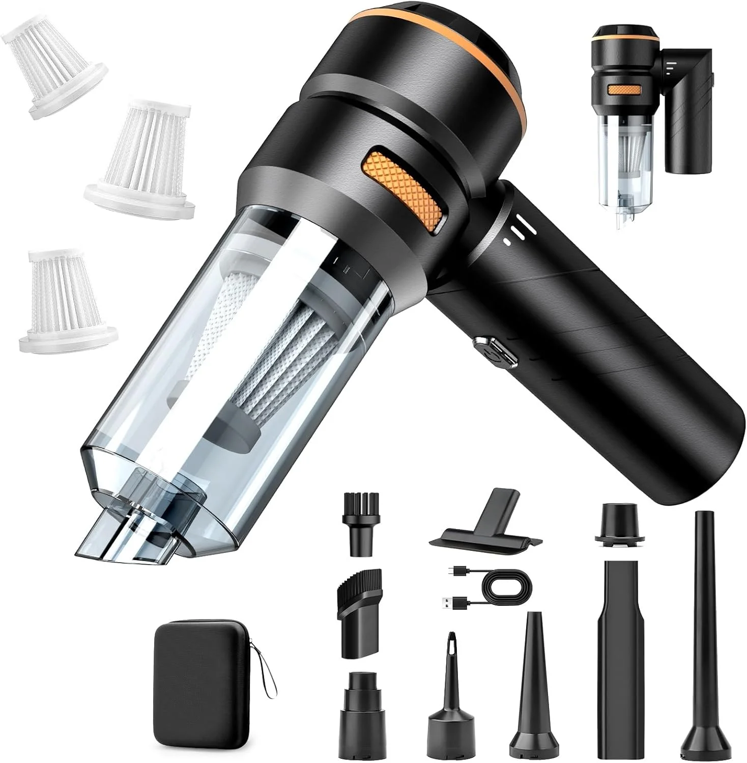 جاروبرقی دستی 4 در 1 MILFECH با موتور براشلس، جاروبرقی خودرو با قدرت 22000 پاسکال، جاروبرقی دستی بی سیم مینی برای خودرو، خانه و موی حیوانات خانگی