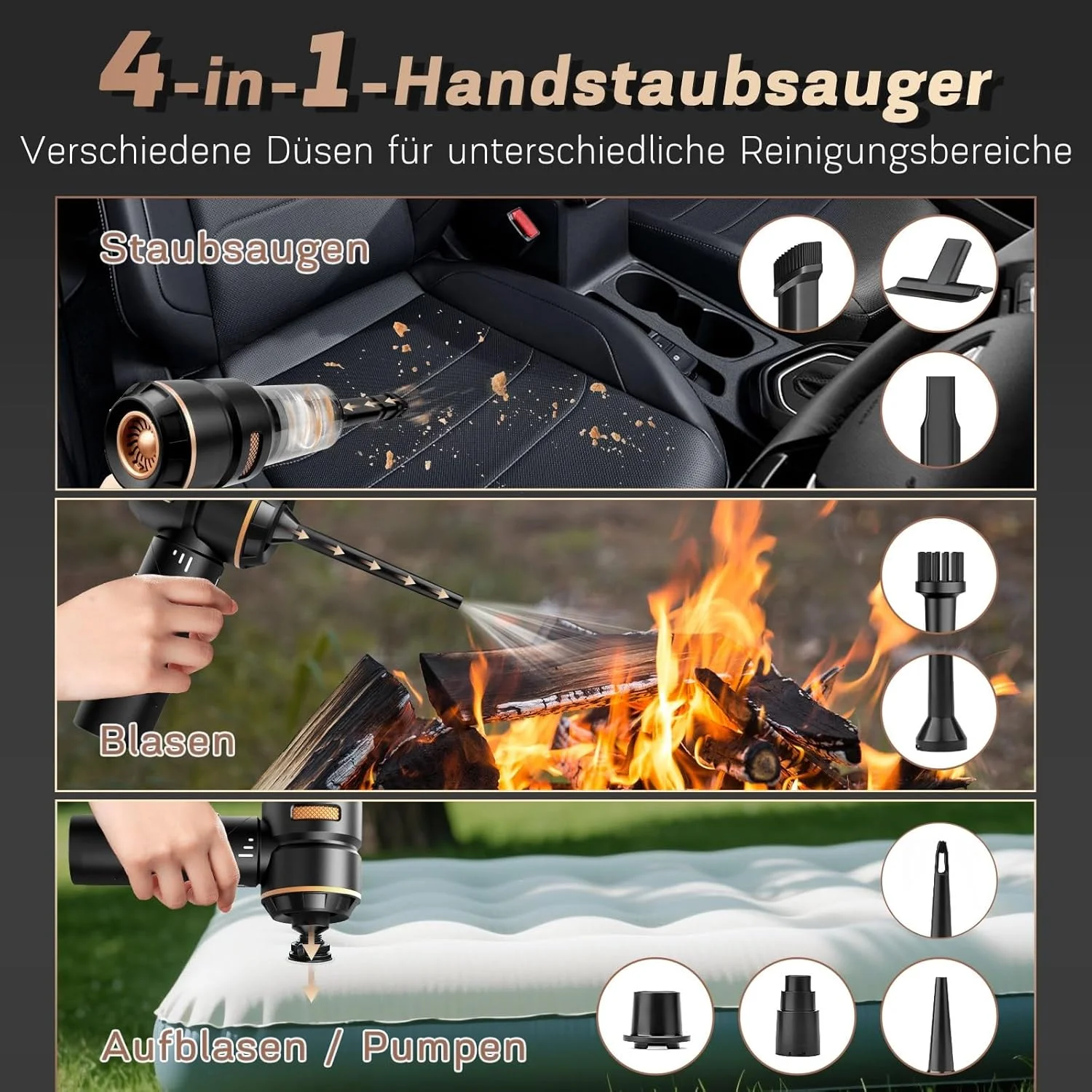 جاروبرقی دستی 4 در 1 MILFECH با موتور براشلس، جاروبرقی خودرو با قدرت 22000 پاسکال، جاروبرقی دستی بی سیم مینی برای خودرو، خانه و موی حیوانات خانگی