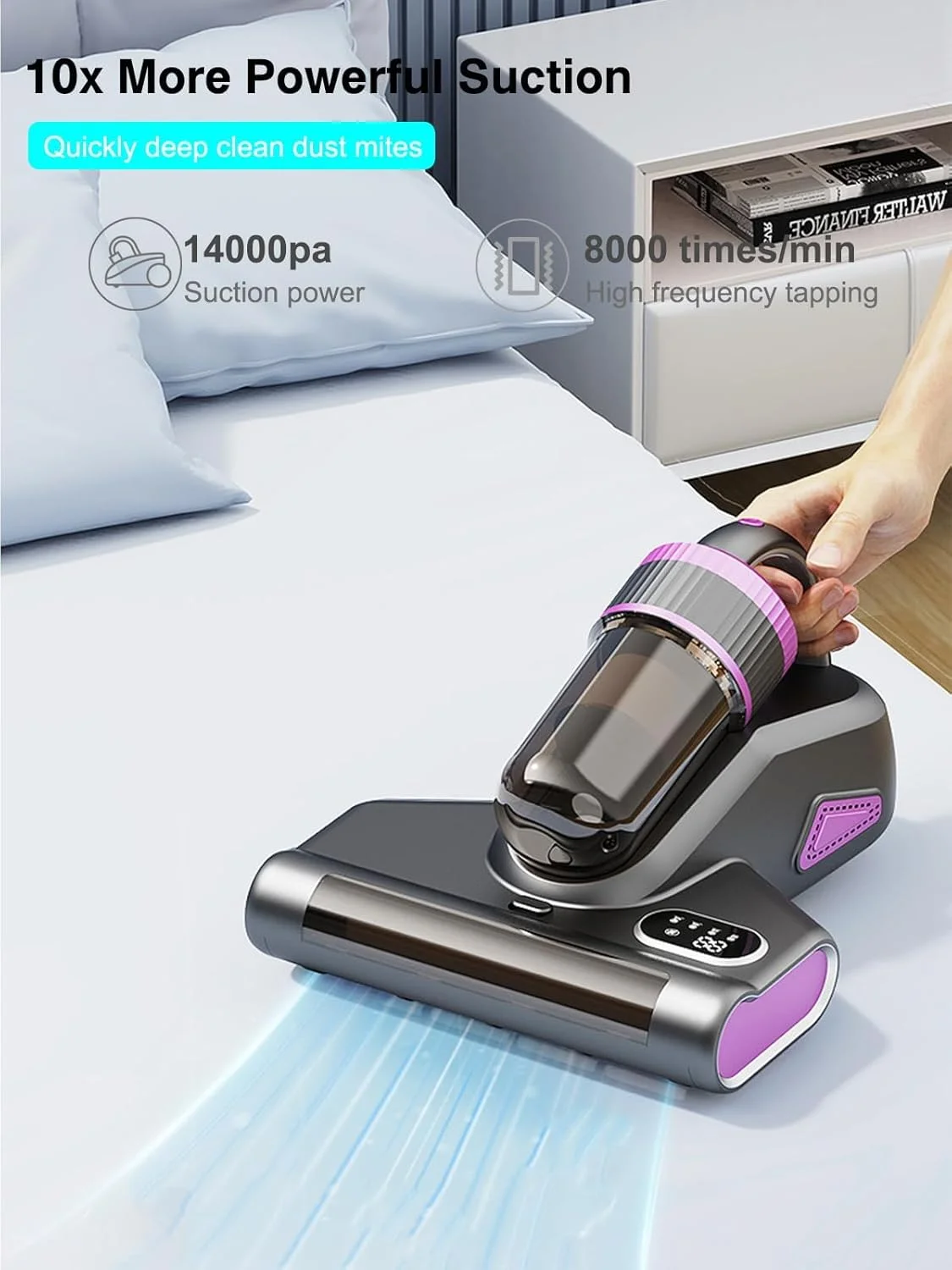 جاروبرقی تشک، جاروبرقی تخت خواب با مکش قوی، نور ماوراء بنفش و التراسونیک، گرمایش بالا، فیلتر HEPA، جاروبرقی بی سیم دستی برای تمیز کردن عمیق تشک، تمیز کننده موثر رختخواب، مبل، فرش