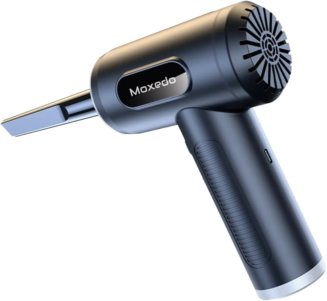 دمنده هوای بی‌سیم 2 در 1 Moxedo، قابل تنظیم در 3 حالت، دستی قابل حمل، دو حالته دمنده و مکنده، 50000 دور در دقیقه با چراغ LED برای تمیز کننده صفحه کلید، کامپیوتر و ماشین