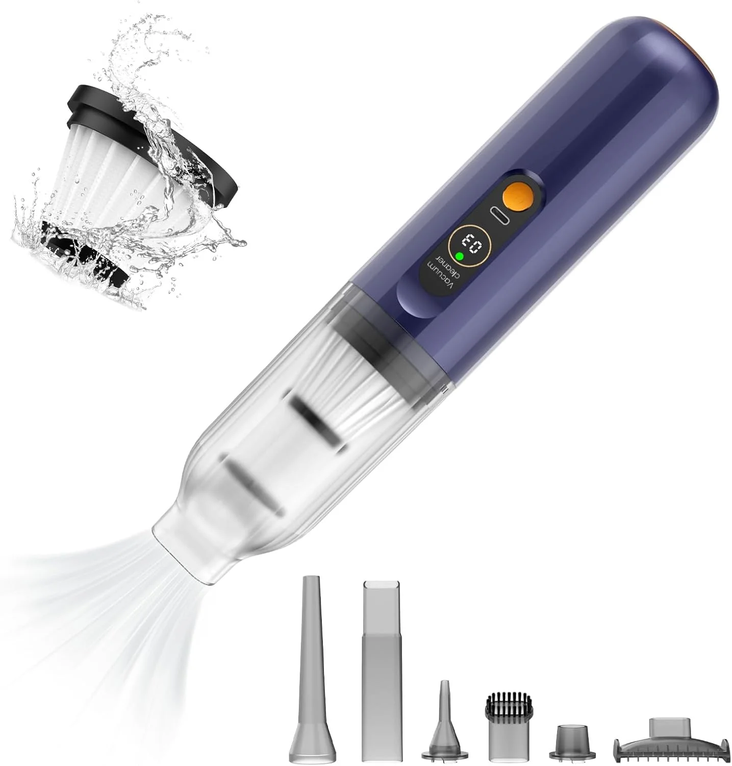 جاروبرقی خودرو، جاروبرقی دستی 4 در 1 Musclez، جاروبرقی کوچک قابل حمل 15000Pa با صفحه نمایش LED، جاروبرقی شارژی با مکش قوی برای تمیز کردن خودرو، خانه، و دفتر