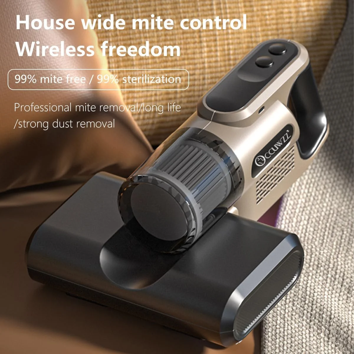 دستگاه مکنده و پاک کننده گرد و غبار Occuwzz - دارای اشعه ماوراء بنفش - قدرت مکش 10K برای تمیز کردن موثر تخت، مبل و سطوح پارچه ای مختلف