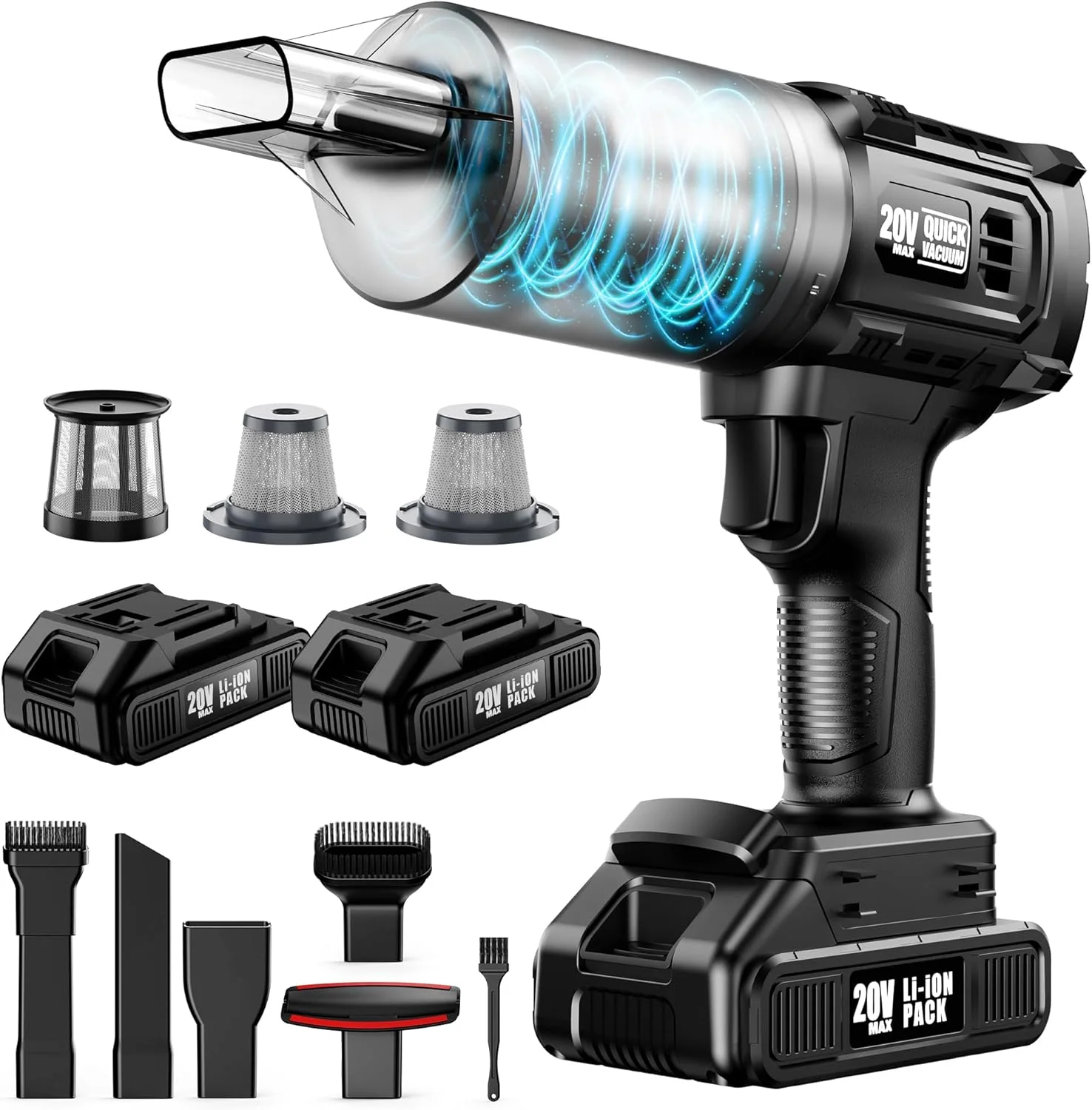 جاروبرقی دستی بی سیم ONAVOT - مکش قوی 35000PA برای ماشین و خانه، جاروبرقی قابل حمل و سبک وزن برای موی حیوانات خانگی با فیلتر HEPA، تمیز کردن سریع در دفتر/میز/مبل (مشکی)