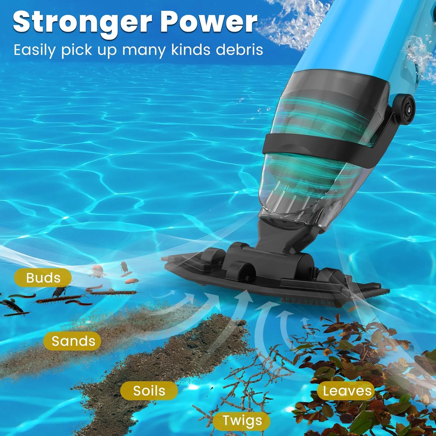 جاروبرقی استخری شارژی Oxseryn، جاروبرقی دستی قابل شارژ برای استخرهای روکار، شارژ سریع، زمان کارکرد طولانی، ایده آل برای شن و ماسه و آوار