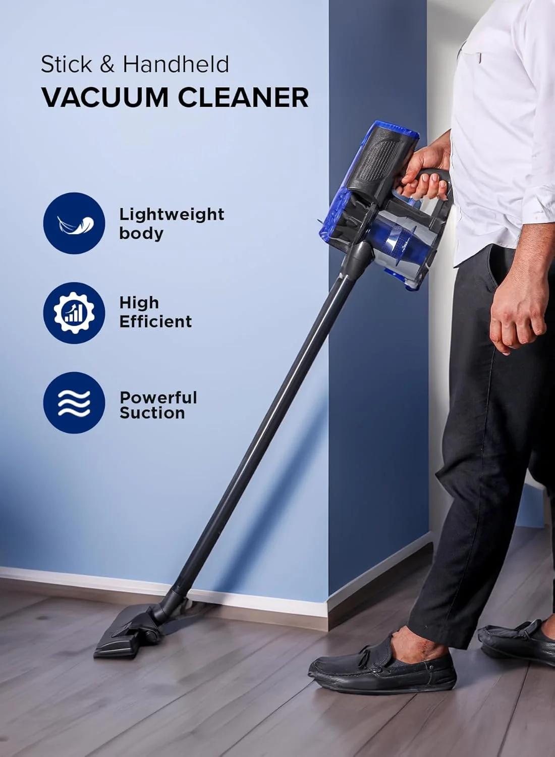 جاروبرقی عصایی دستی 600 وات Olsenmark مدل OMVC1857، ظرفیت کیسه گرد و غبار 0.5 لیتر، طول سیم 5 متر، مجهز به 2 عدد لوله پلاستیکی