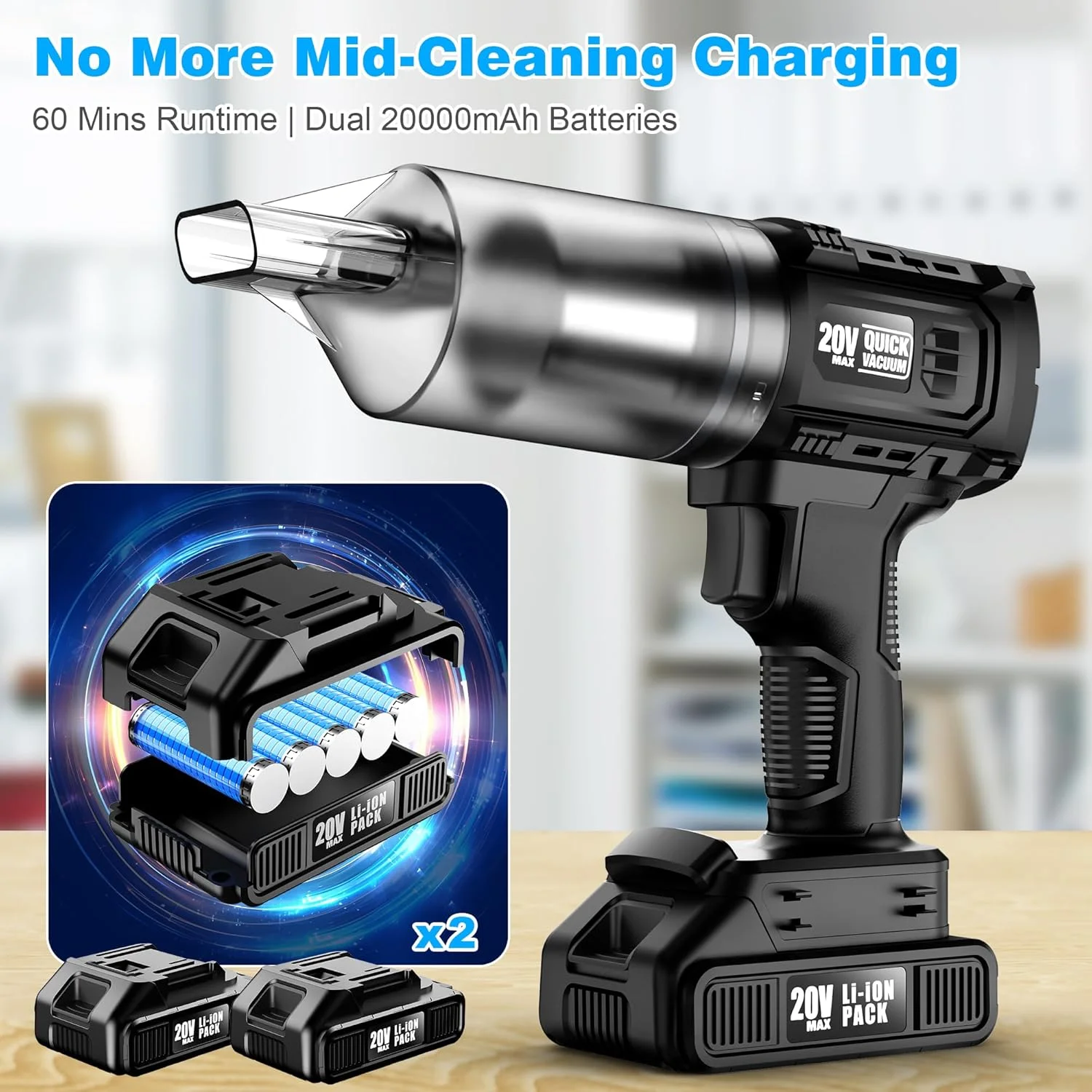 جاروبرقی دستی بی سیم ONAVOT - مکش قوی 35000PA برای ماشین و خانه، جاروبرقی قابل حمل و سبک وزن برای موی حیوانات خانگی با فیلتر HEPA، تمیز کردن سریع در دفتر/میز/مبل (مشکی)