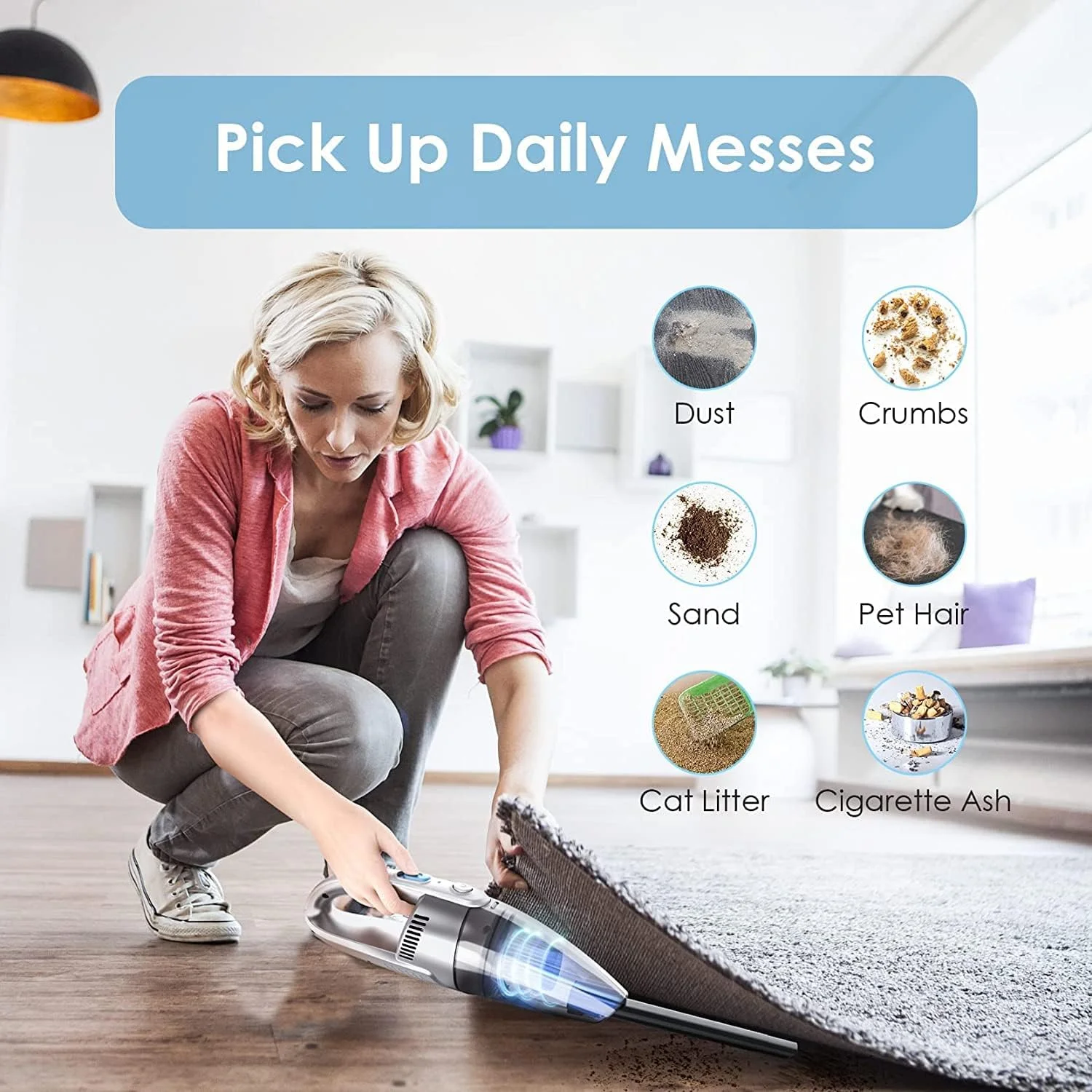 جاروبرقی شارژی اورایمو مناسب برای خانه و ماشین، جاروبرقی کوچک برای تخت و مبل، جاروبرقی دستی، قدرت مکش 5.5 کیلو پاسکال برای حذف گرد و غبار و موی حیوانات خانگی، سبک و قابل حمل