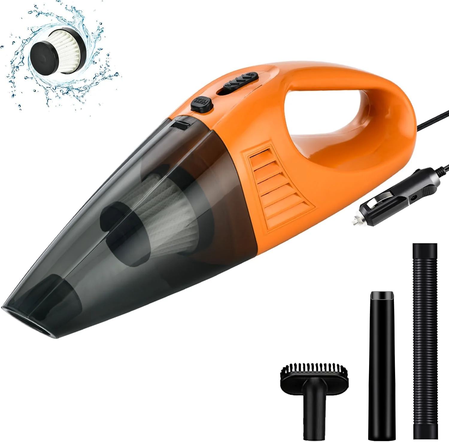 جاروبرقی فندکی خودرو - جاروبرقی دستی 12 ولت با قدرت بالا و سیم 5 متری - طراحی سبک وزن با لوازم جانبی متعدد - ایده آل برای تمیز کردن گرد و غبار و کثیفی خودرو، خانه یا محل کار
